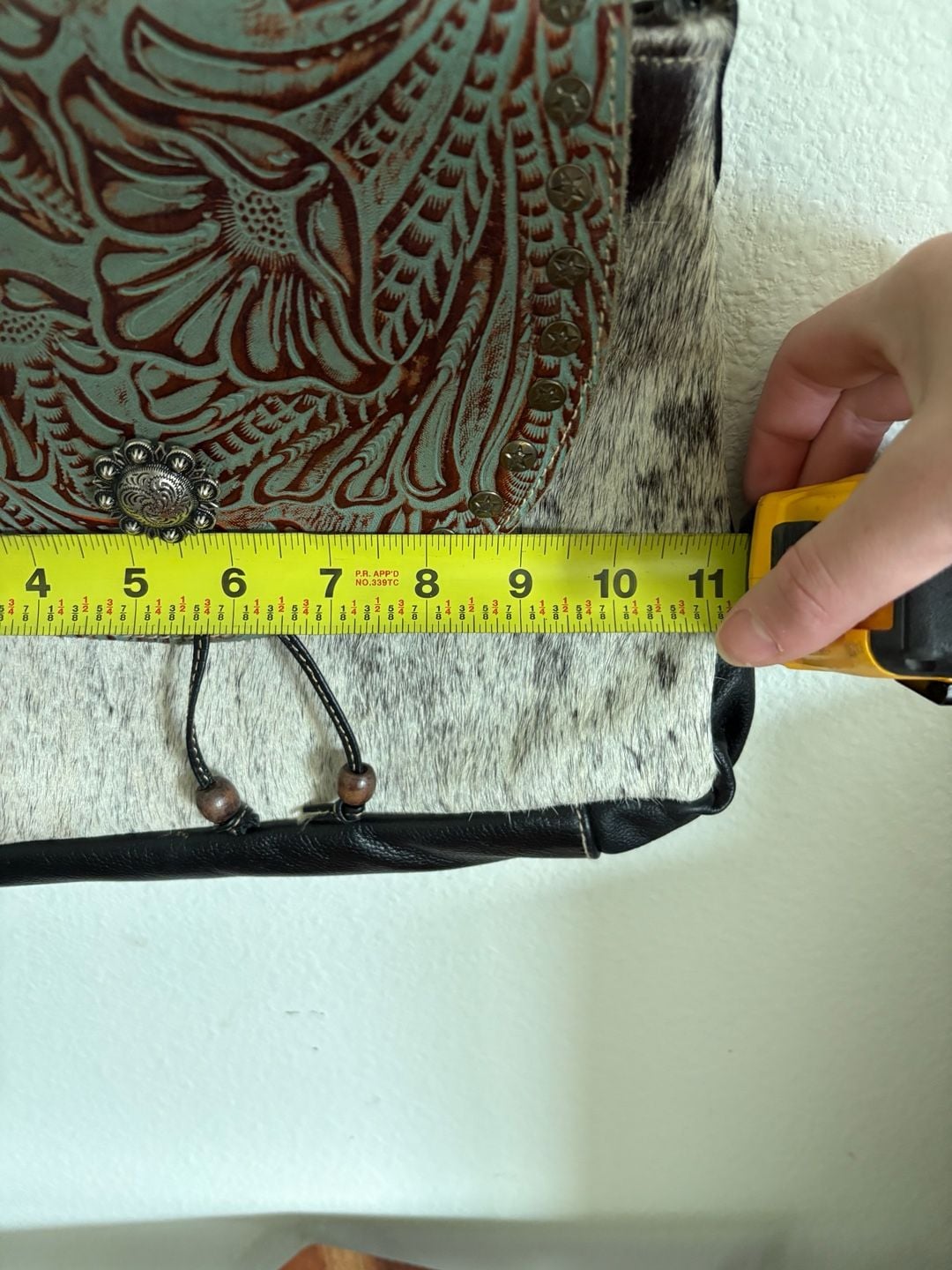 Myra Western Cowhide Leather Crossbody Bag Turquoise Tooled Flap 6