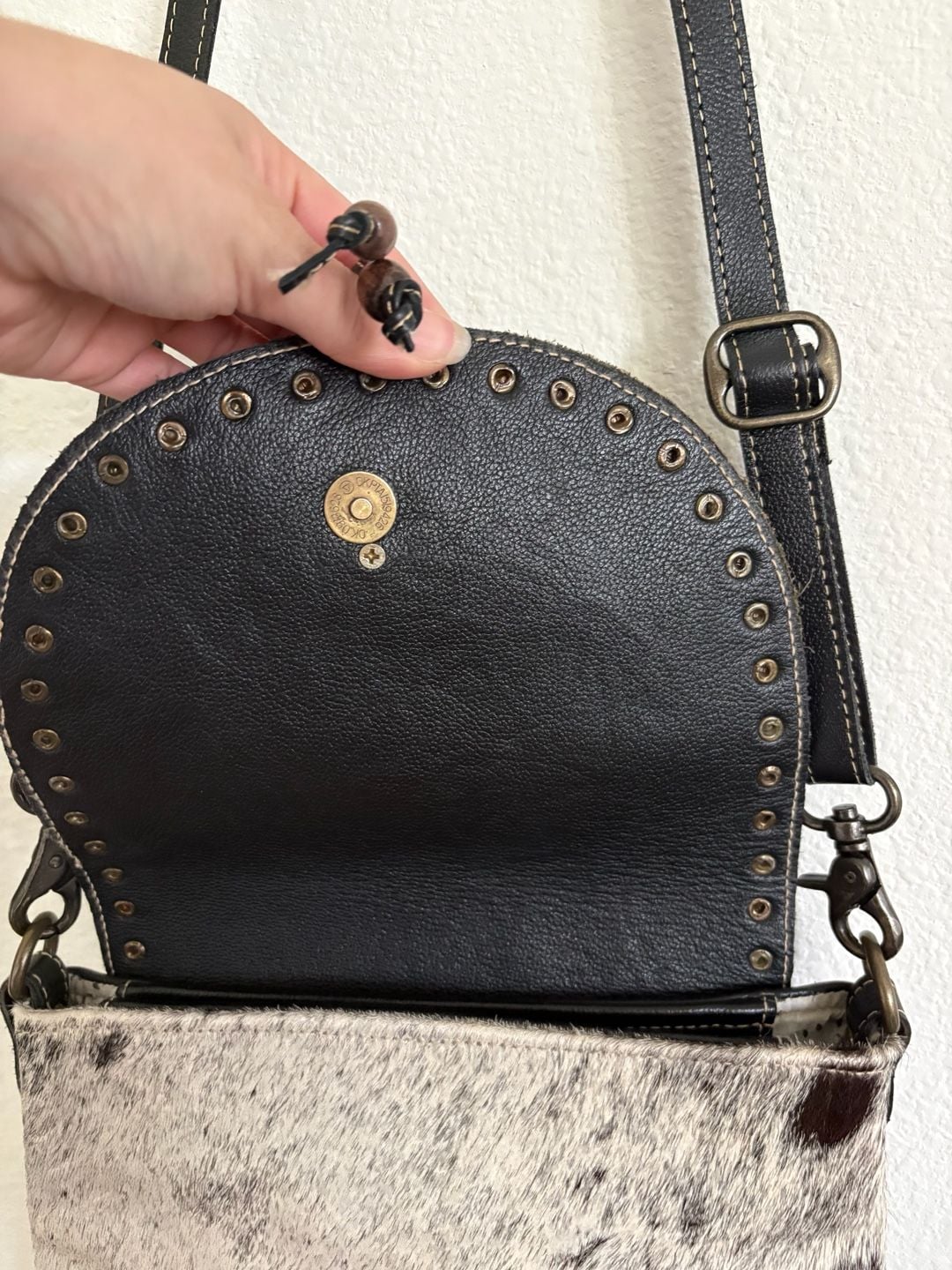 Myra Western Cowhide Leather Crossbody Bag Turquoise Tooled Flap 10