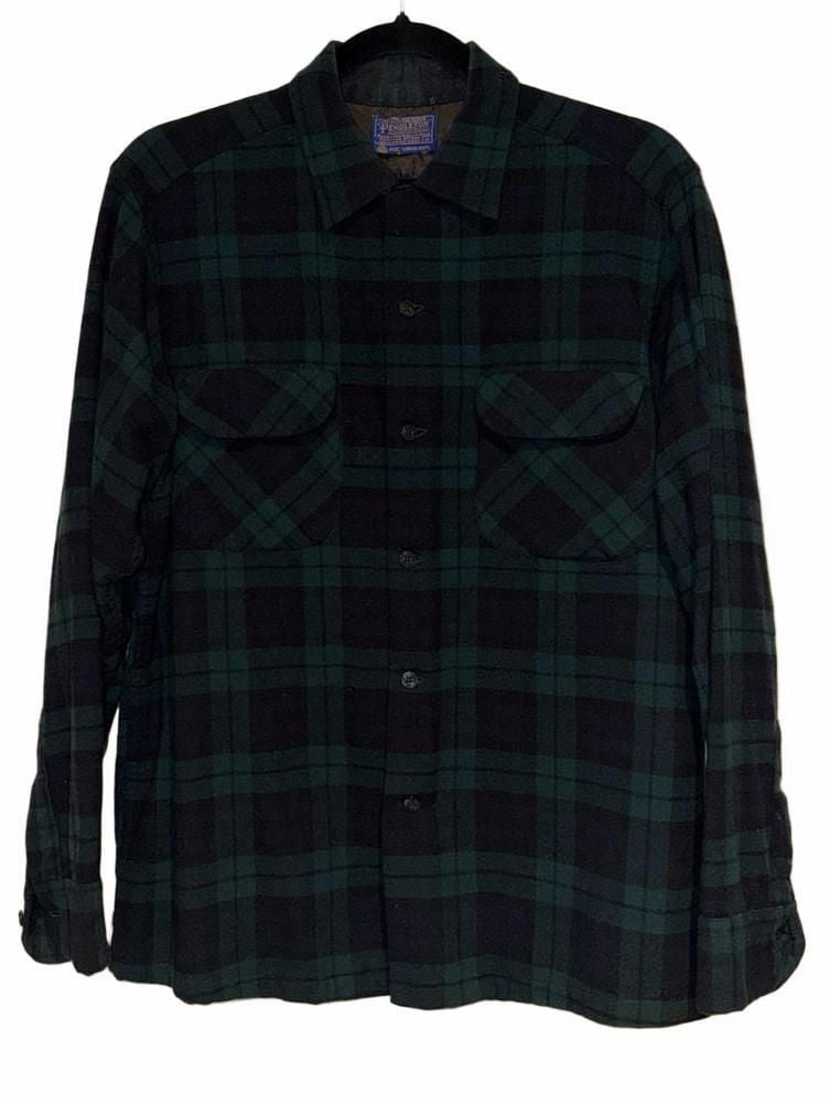 Pendleton Plaid Wool Shirt Size M Green Black Virgin Wool 2