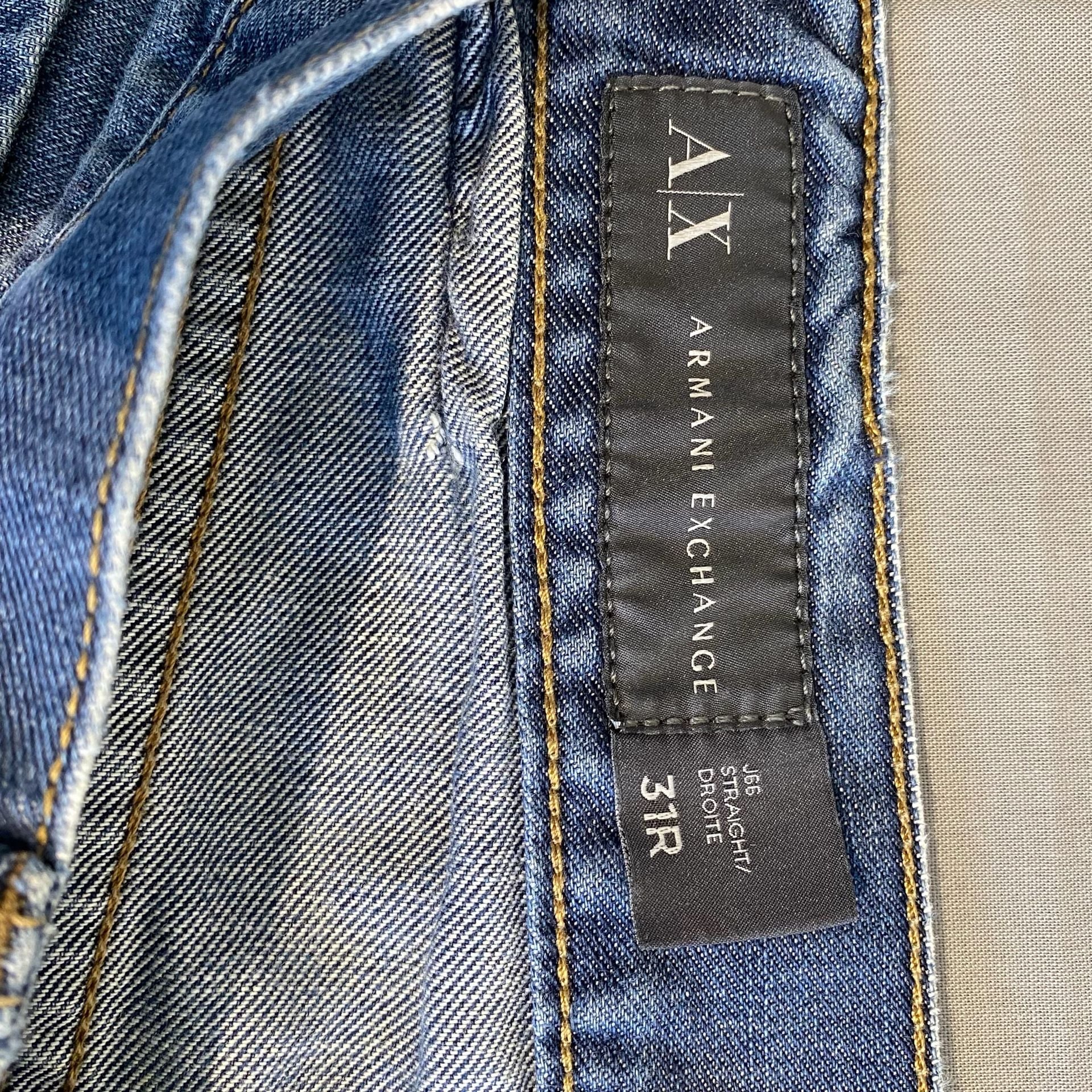Armani Exchange J66 Straight Jeans Size 31R Blue Distressed Denim 4