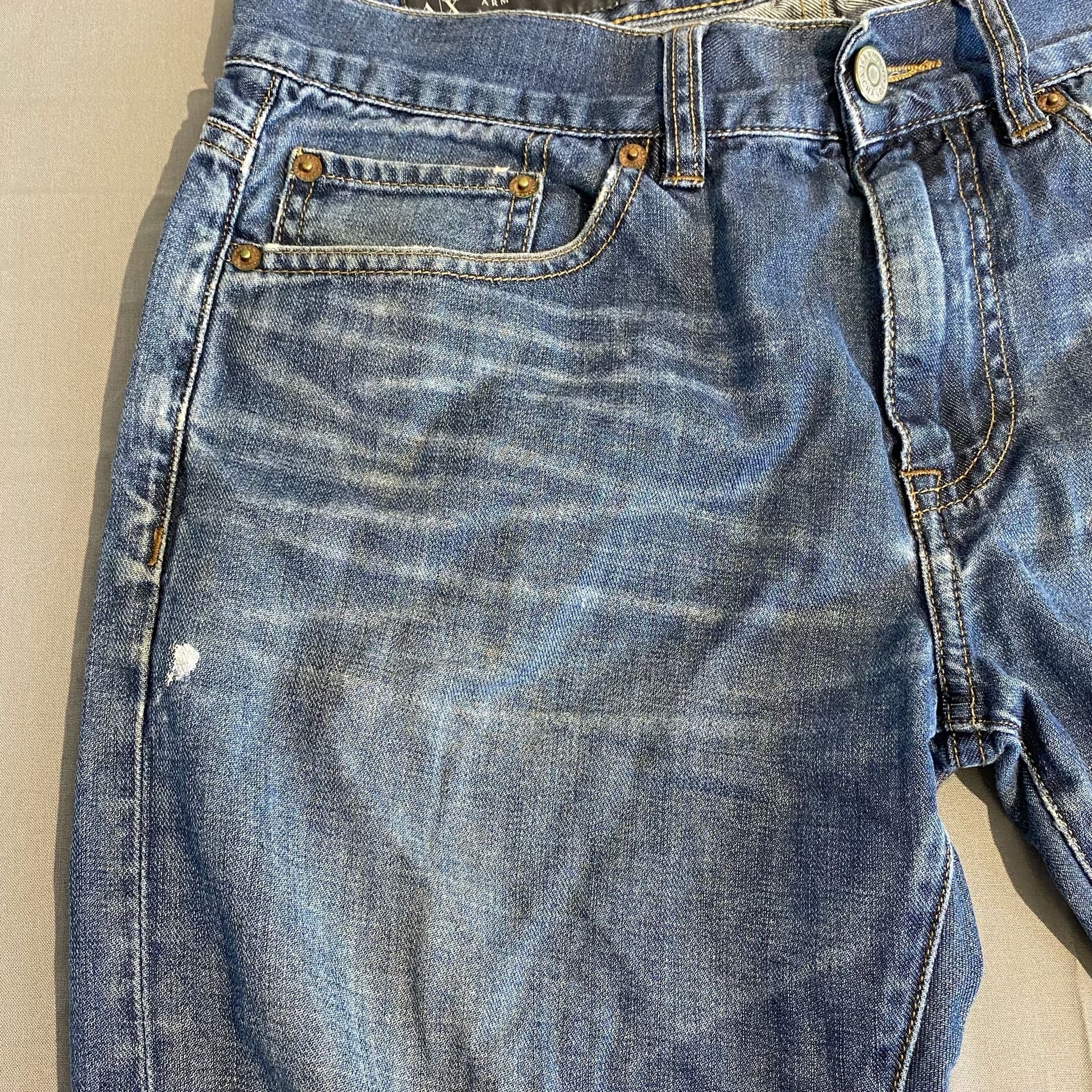 Armani Exchange J66 Straight Jeans Size 31R Blue Distressed Denim 5