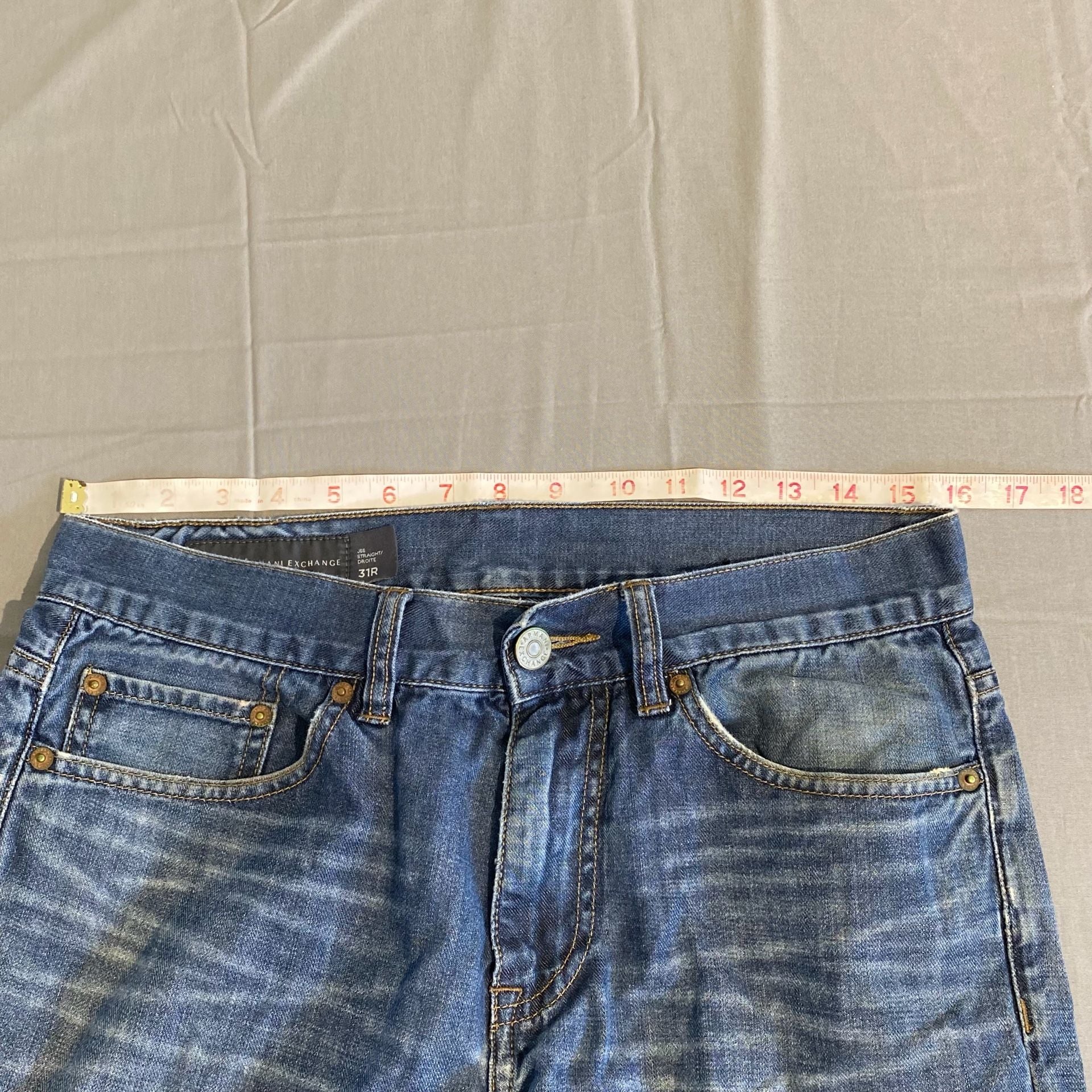 Armani Exchange J66 Straight Jeans Size 31R Blue Distressed Denim 6