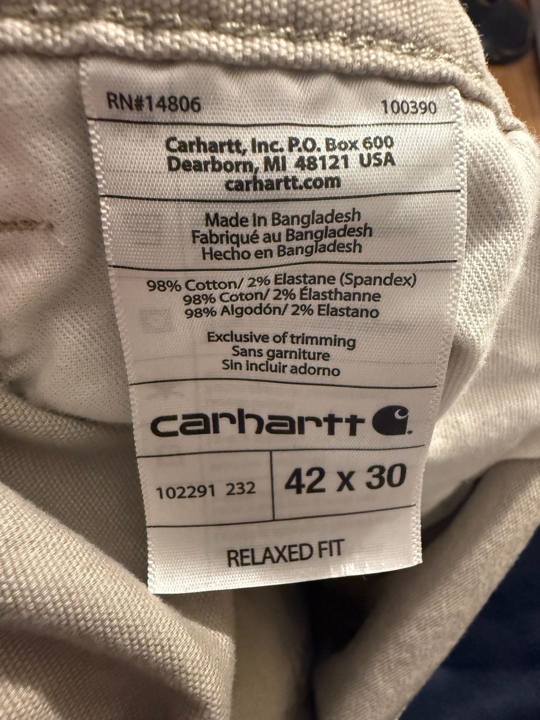 Carhartt Relaxed Fit Pants 42x30 Tan Cotton Blend Workwear 5