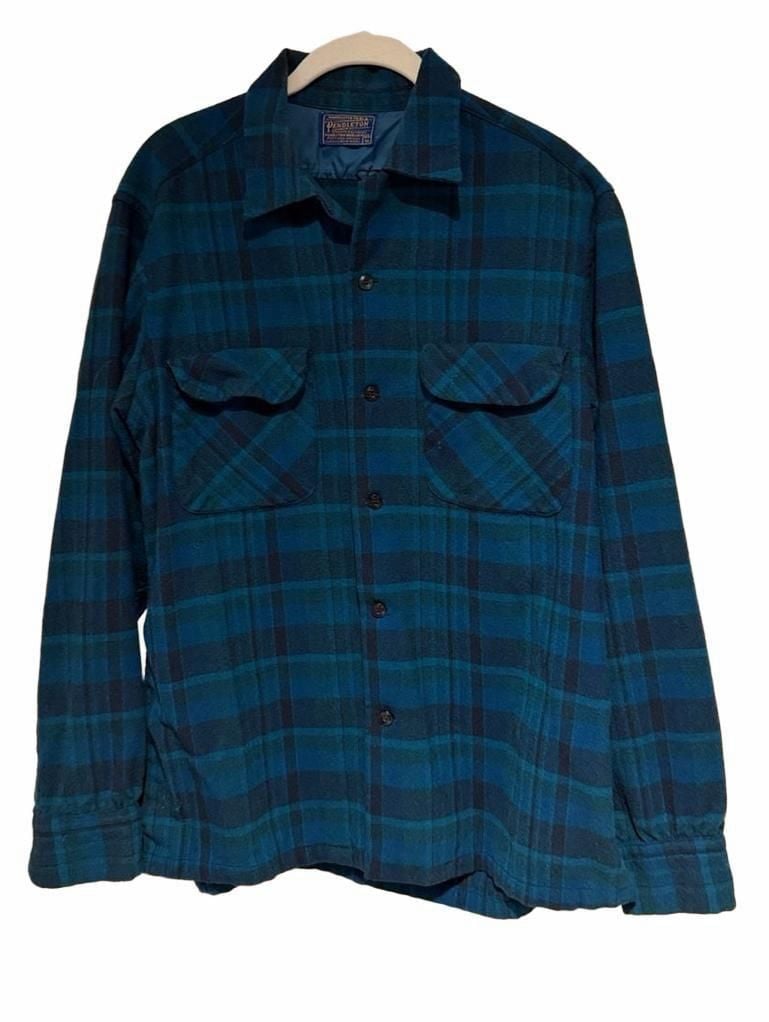 Pendleton Wool Shirt Size M Blue Plaid Virgin Wool Flannel 2