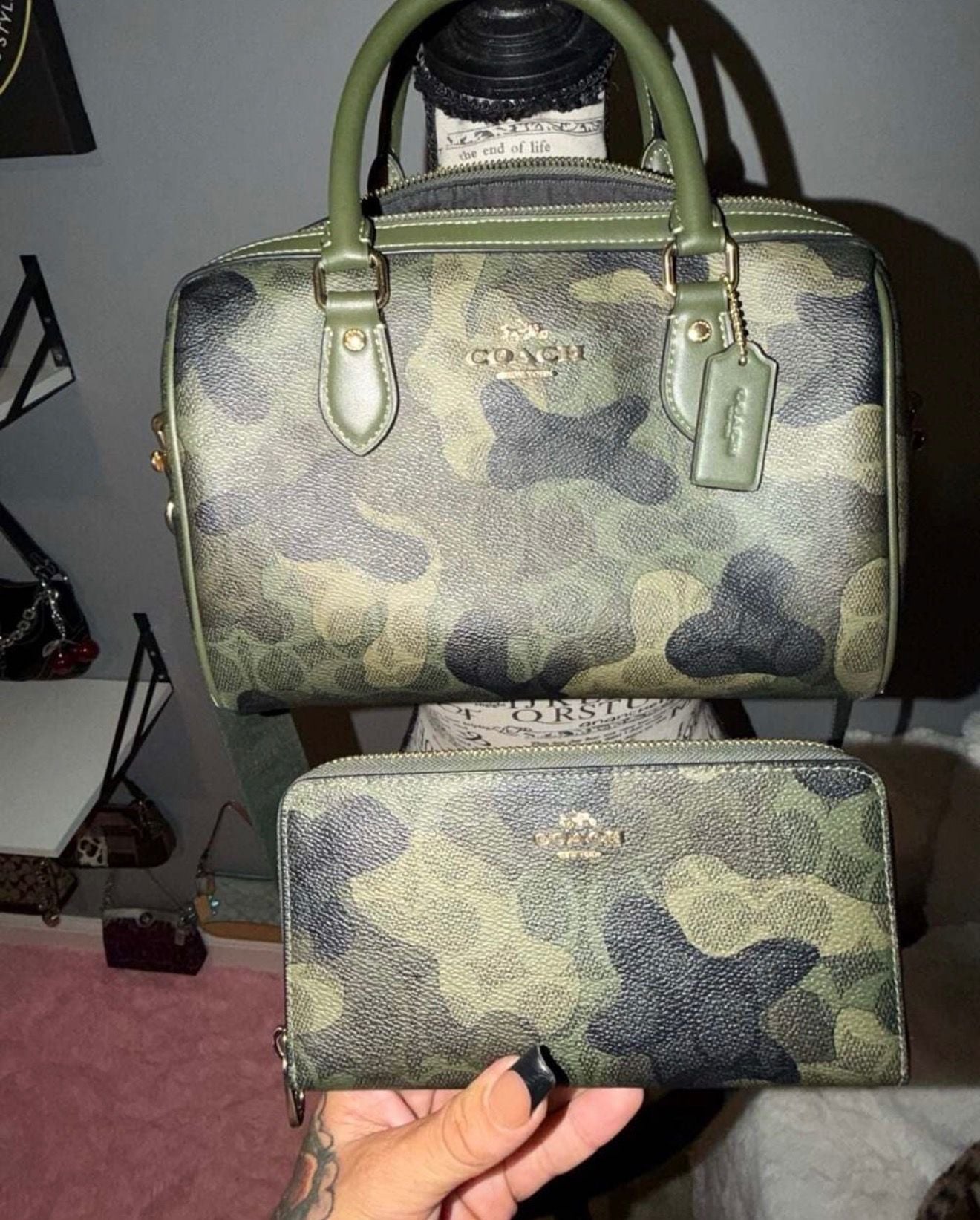 Coach Rowan Satchel And Wallet Camo Olive 1