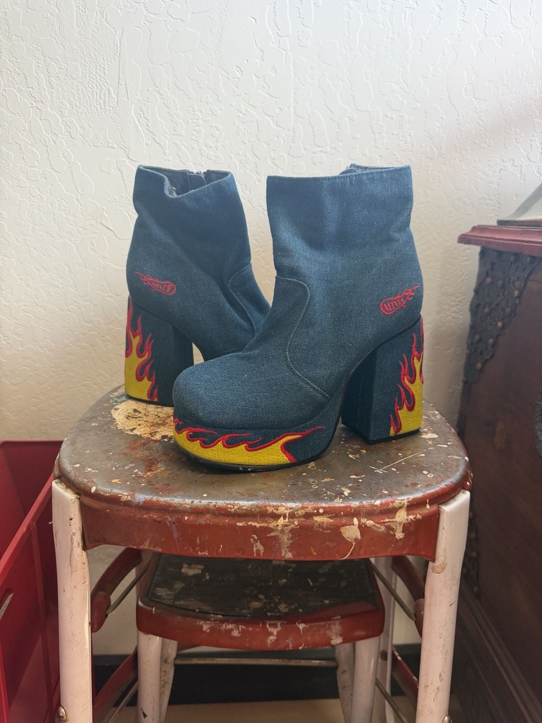 Unif Flame Platform Ankle Boots Size 6 Denim Blue 2