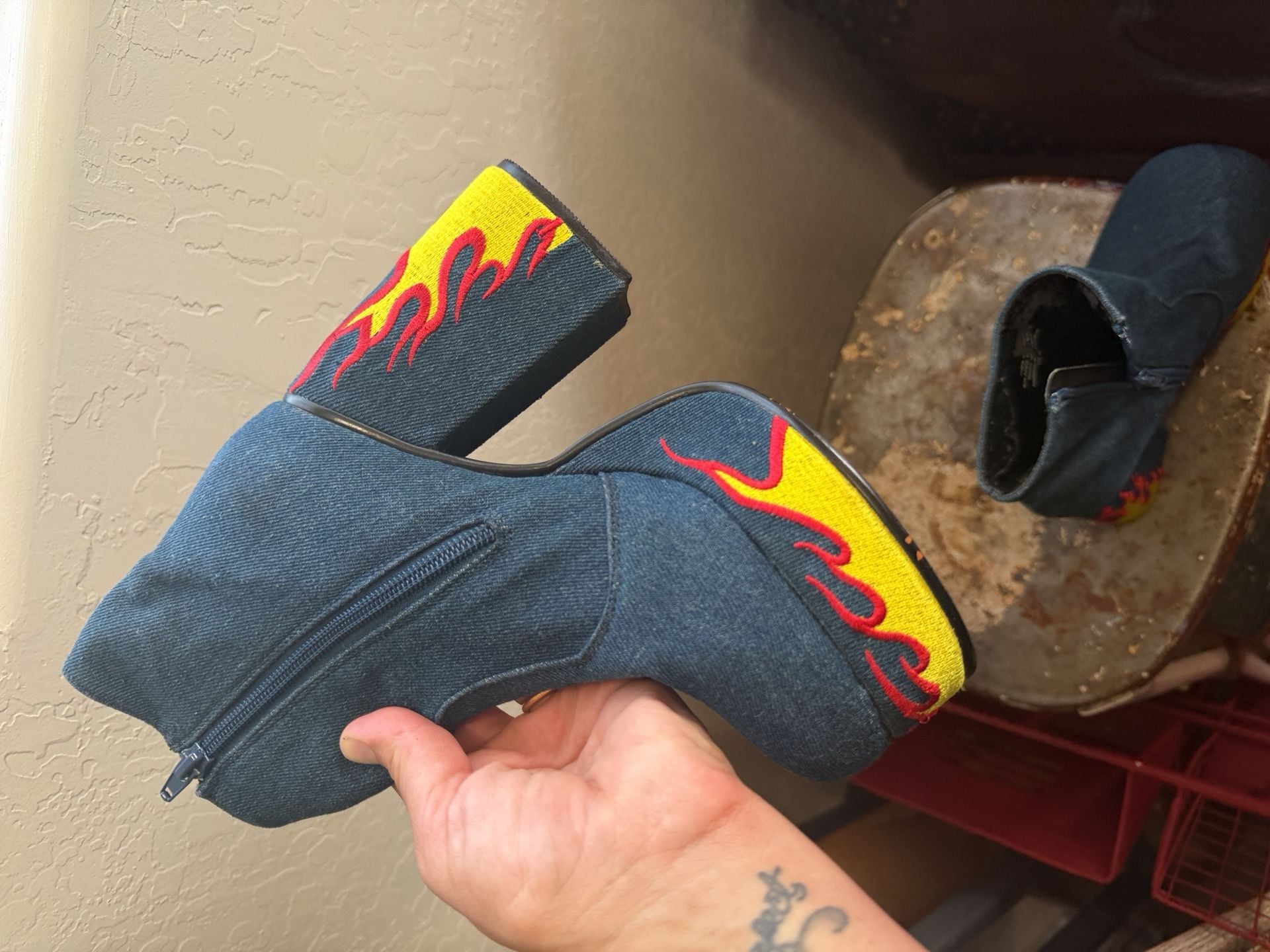 Unif Flame Platform Ankle Boots Size 6 Denim Blue 7