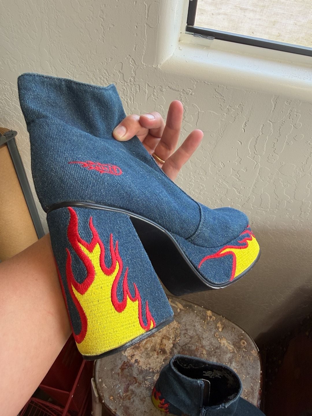 Unif Flame Platform Ankle Boots Size 6 Denim Blue 8