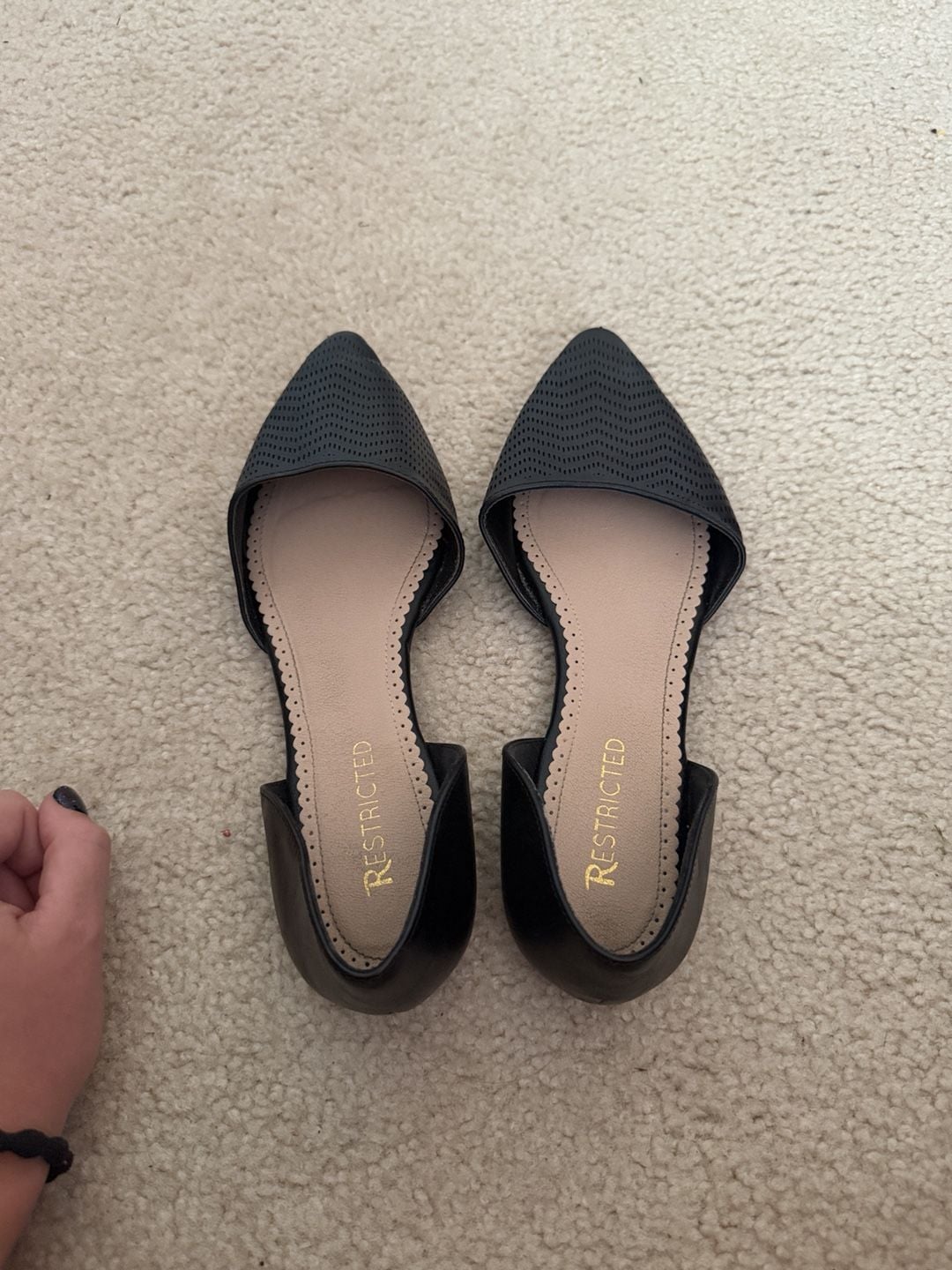 Restricted Pointed Toe D'Orsay Flats Size 10 Black Perforated 4