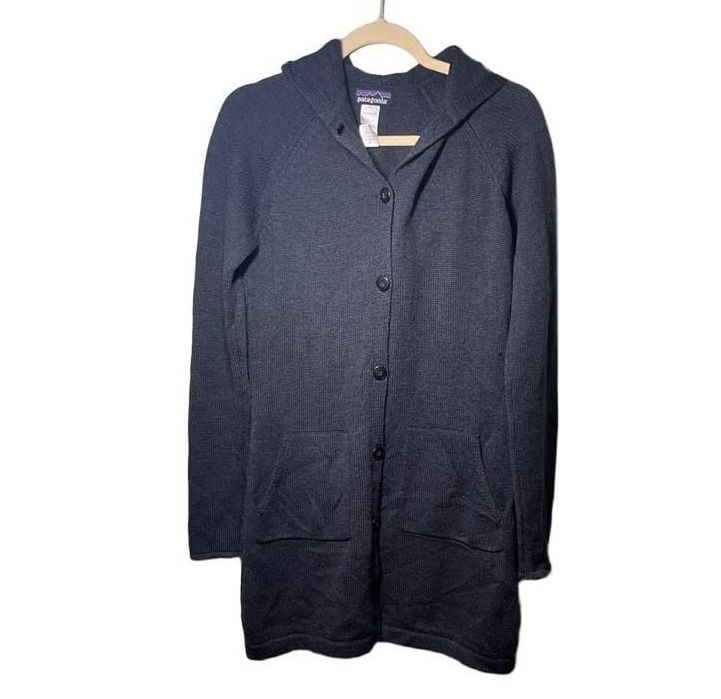 Patagonia 100% Merino Wool Hooded Cardigan Sweater Coat Charcoal Gray, Sz. M 3