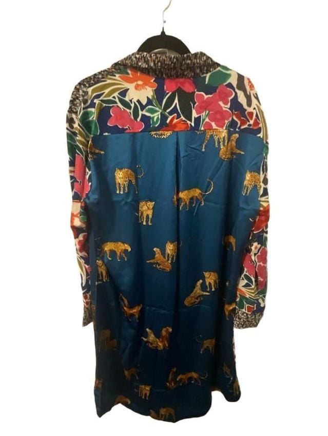 Umgee Women's Mixed Floral and Animal Print Long Sleeve Button Down Shirt Dress 4