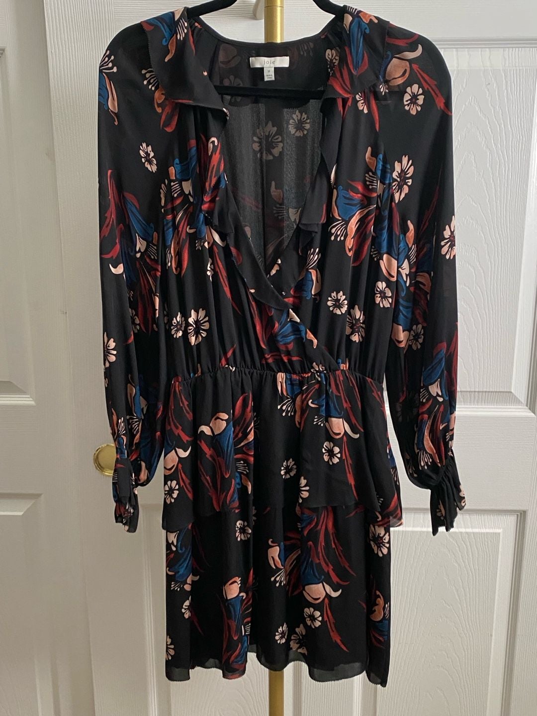 Joie Nour Floral Silk Ruffle Tiered Mini Dress Size M Black 3