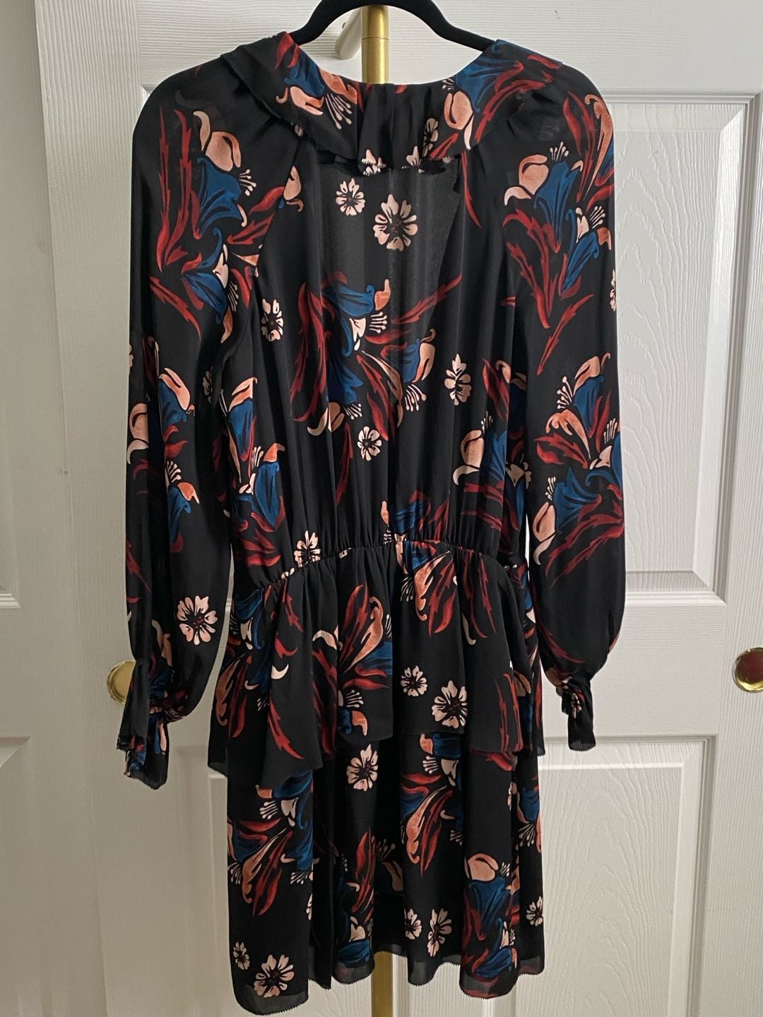 Joie Nour Floral Silk Ruffle Tiered Mini Dress Size M Black 6