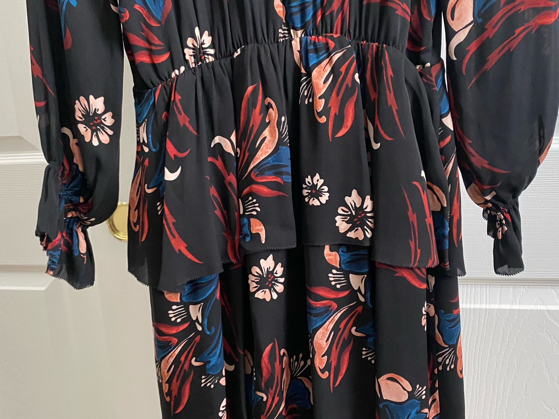 Joie Nour Floral Silk Ruffle Tiered Mini Dress Size M Black 8
