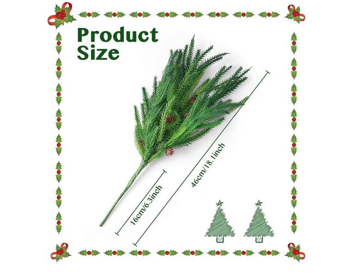 Artificial Pine Branch Christmas Floral Stem 18.1 Inch 12pcs 2