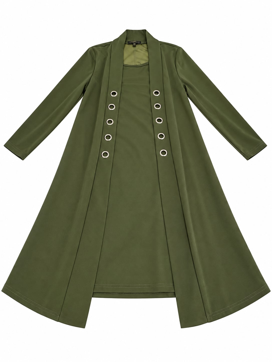 Lexington Avenue NYC Duster Set Size M Olive Green Grommet Accent 1