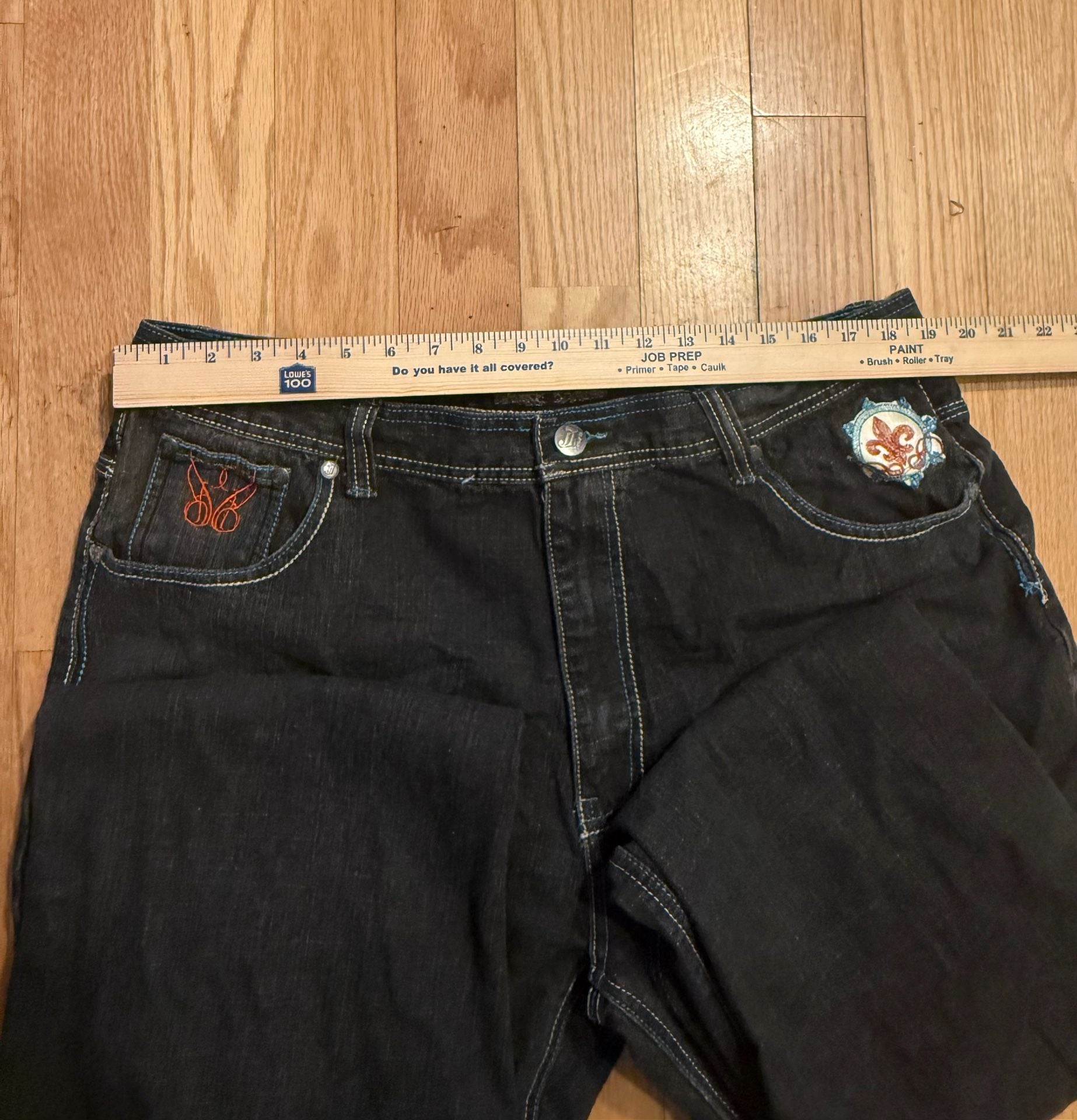Y2K Jinzu Denim Jeans Straight Leg Black Embroidered Embellished 4