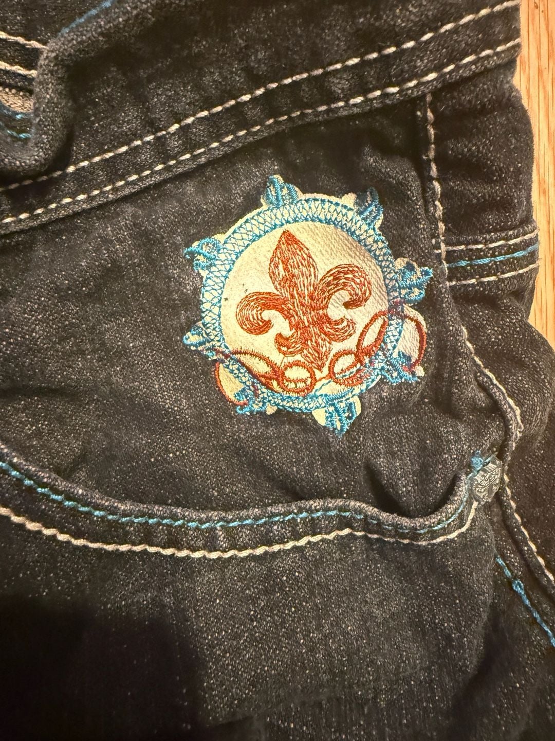 Y2K Jinzu Denim Jeans Straight Leg Black Embroidered Embellished 8