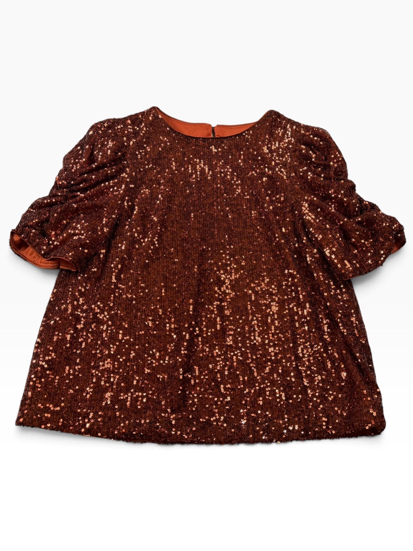 Anthropologie Copper Sequin Puff Sleeve Blouse Party Top Medium 3