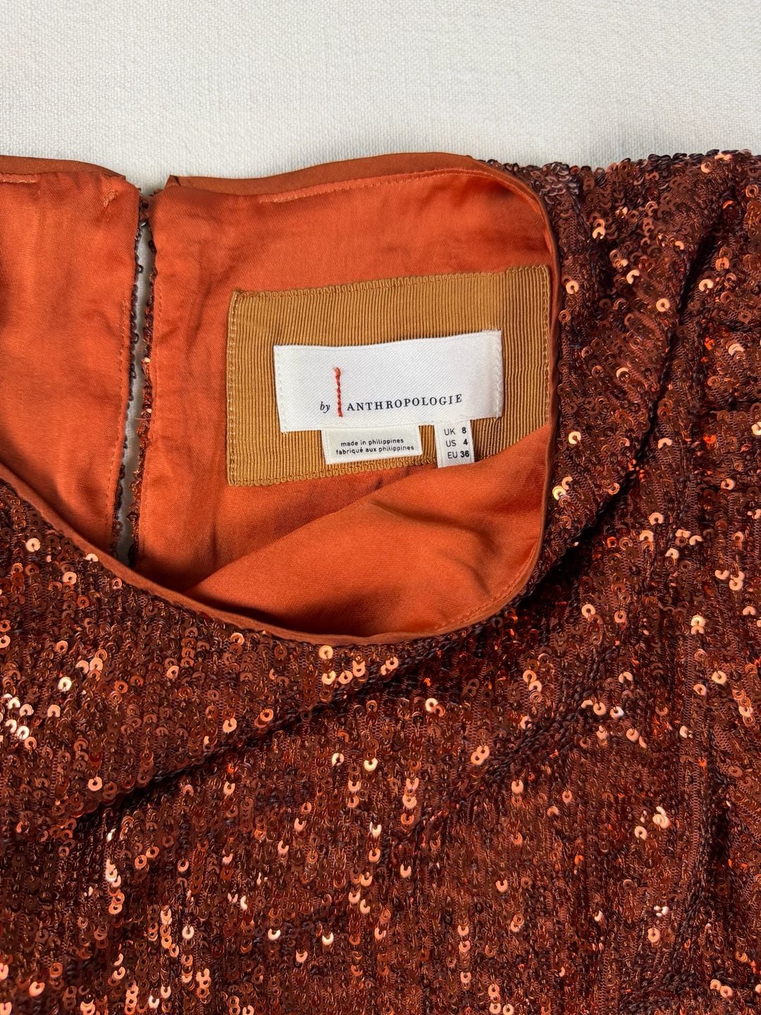 Anthropologie Copper Sequin Puff Sleeve Blouse Party Top Medium 4