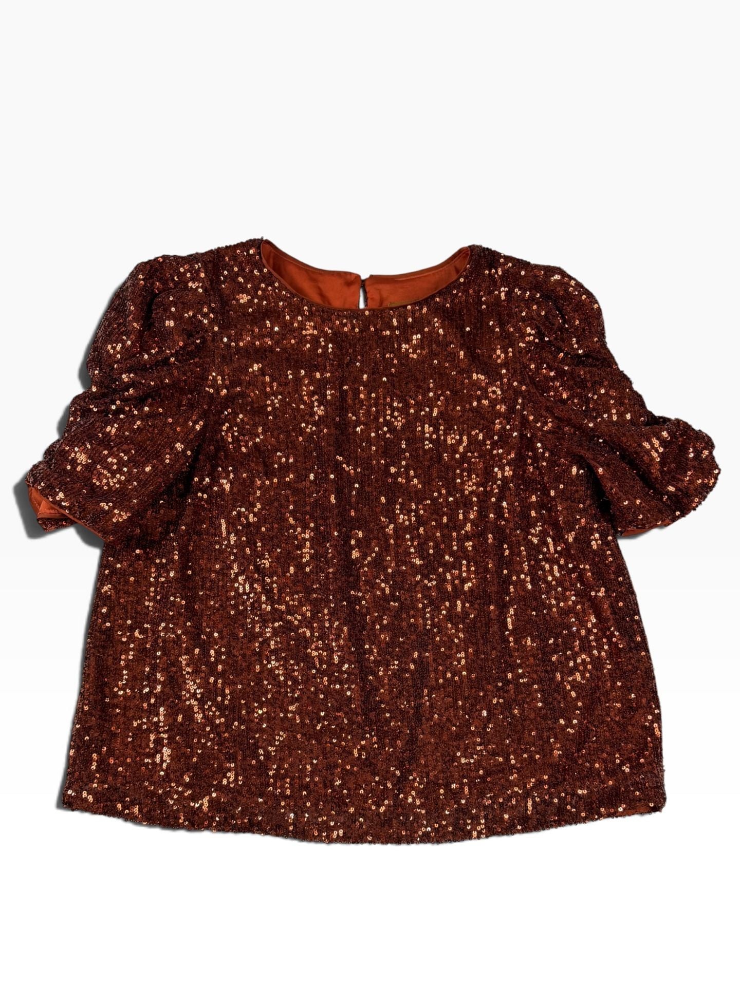 Anthropologie Copper Sequin Puff Sleeve Blouse Party Top Medium 6
