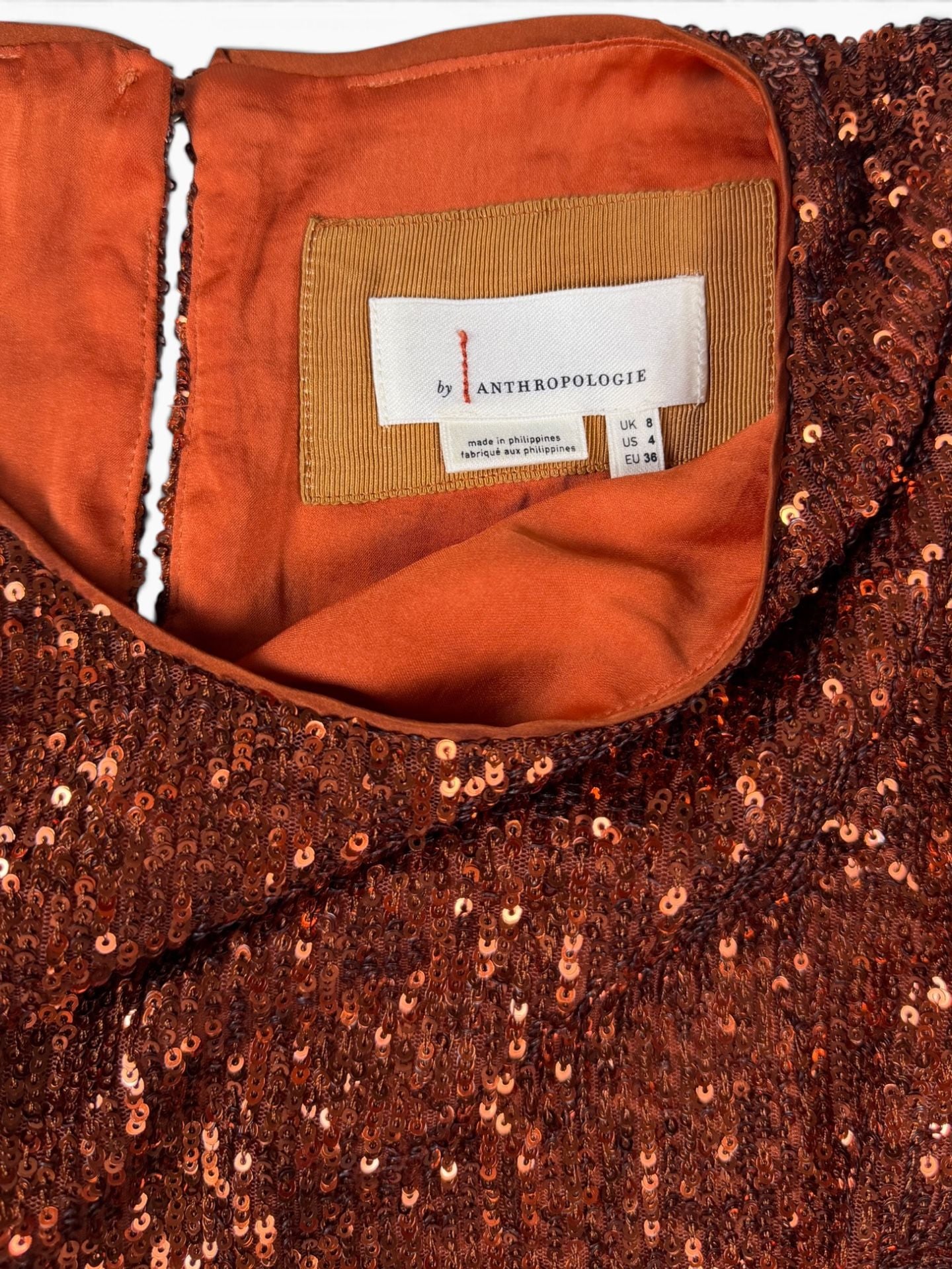 Anthropologie Copper Sequin Puff Sleeve Blouse Party Top Medium 7