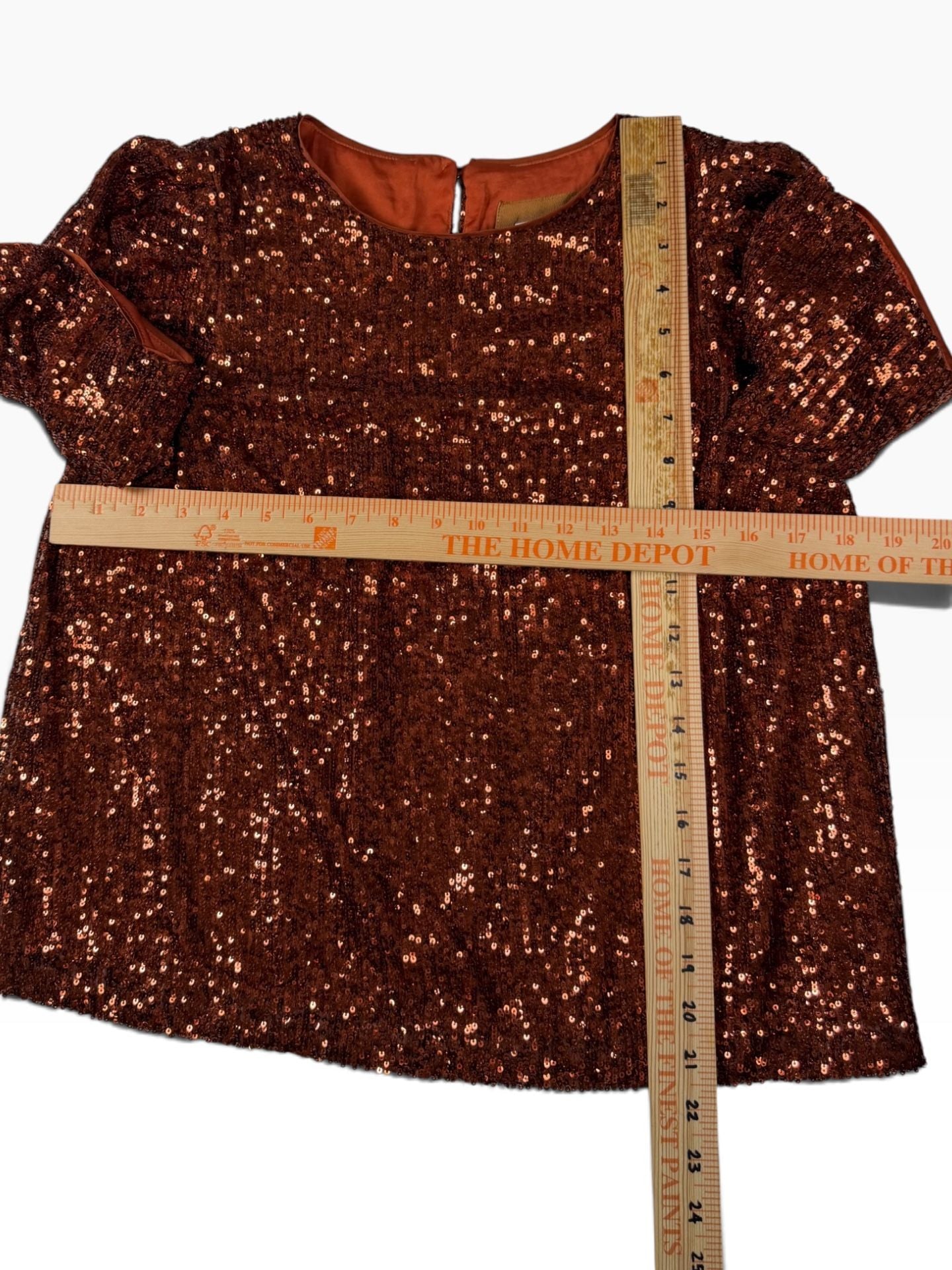 Anthropologie Copper Sequin Puff Sleeve Blouse Party Top Medium 9