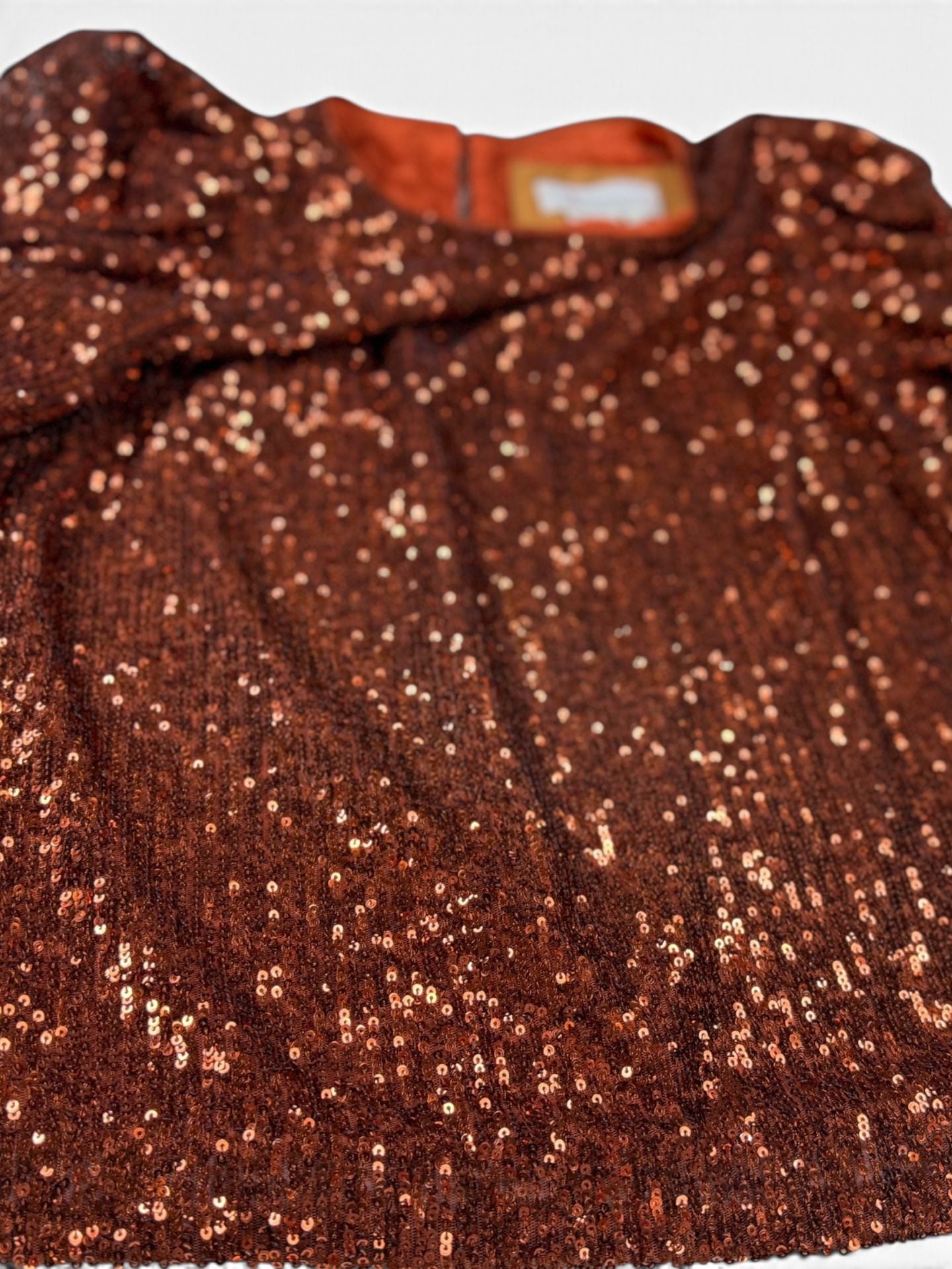 Anthropologie Copper Sequin Puff Sleeve Blouse Party Top Medium 10