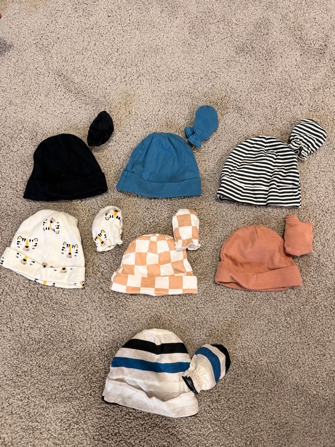 Baby Infant Beanie and Mittens Set Lot of 7 2