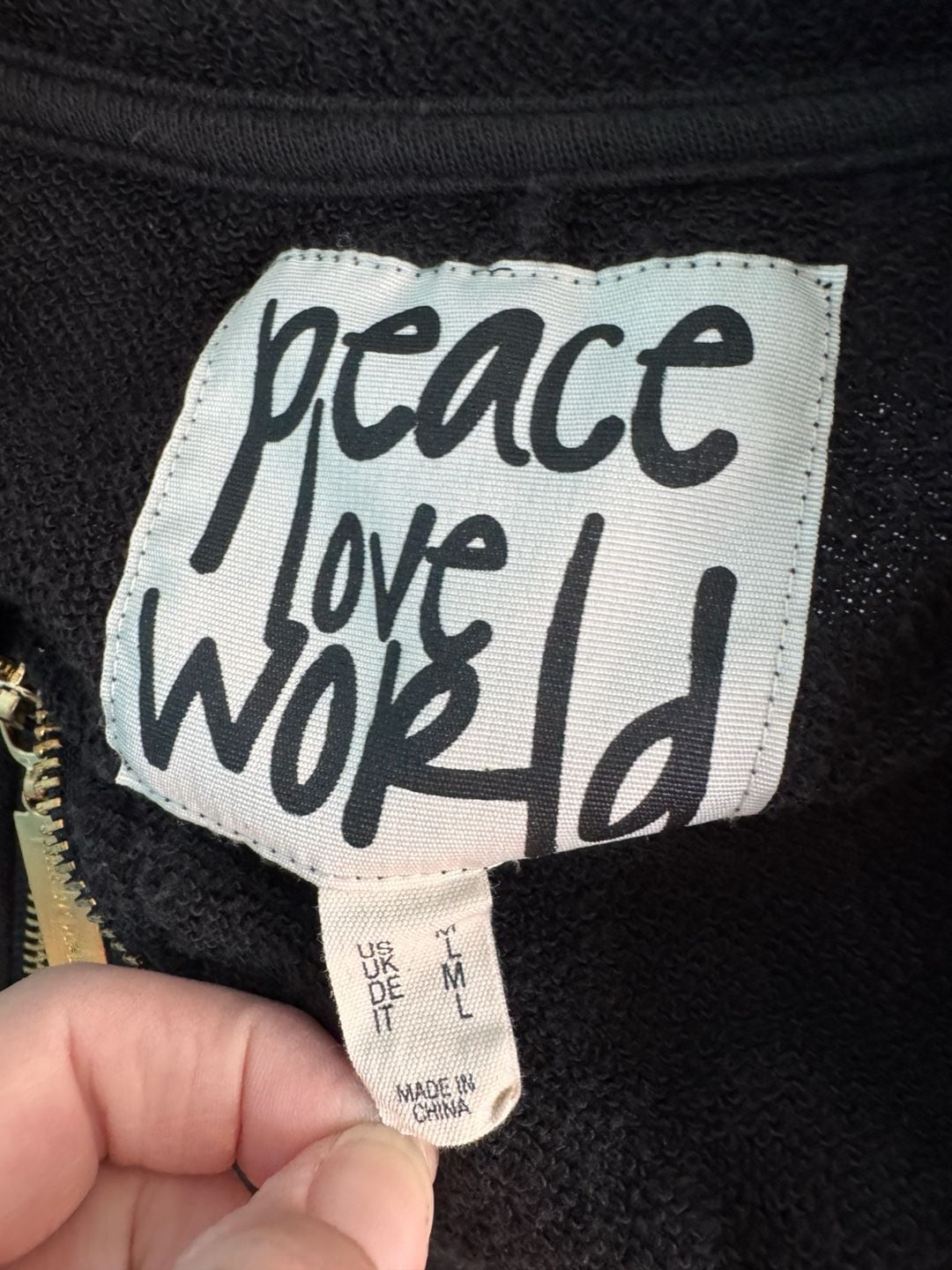 Peace Love World Quarter Zip Sweatshirt Size M Black 3