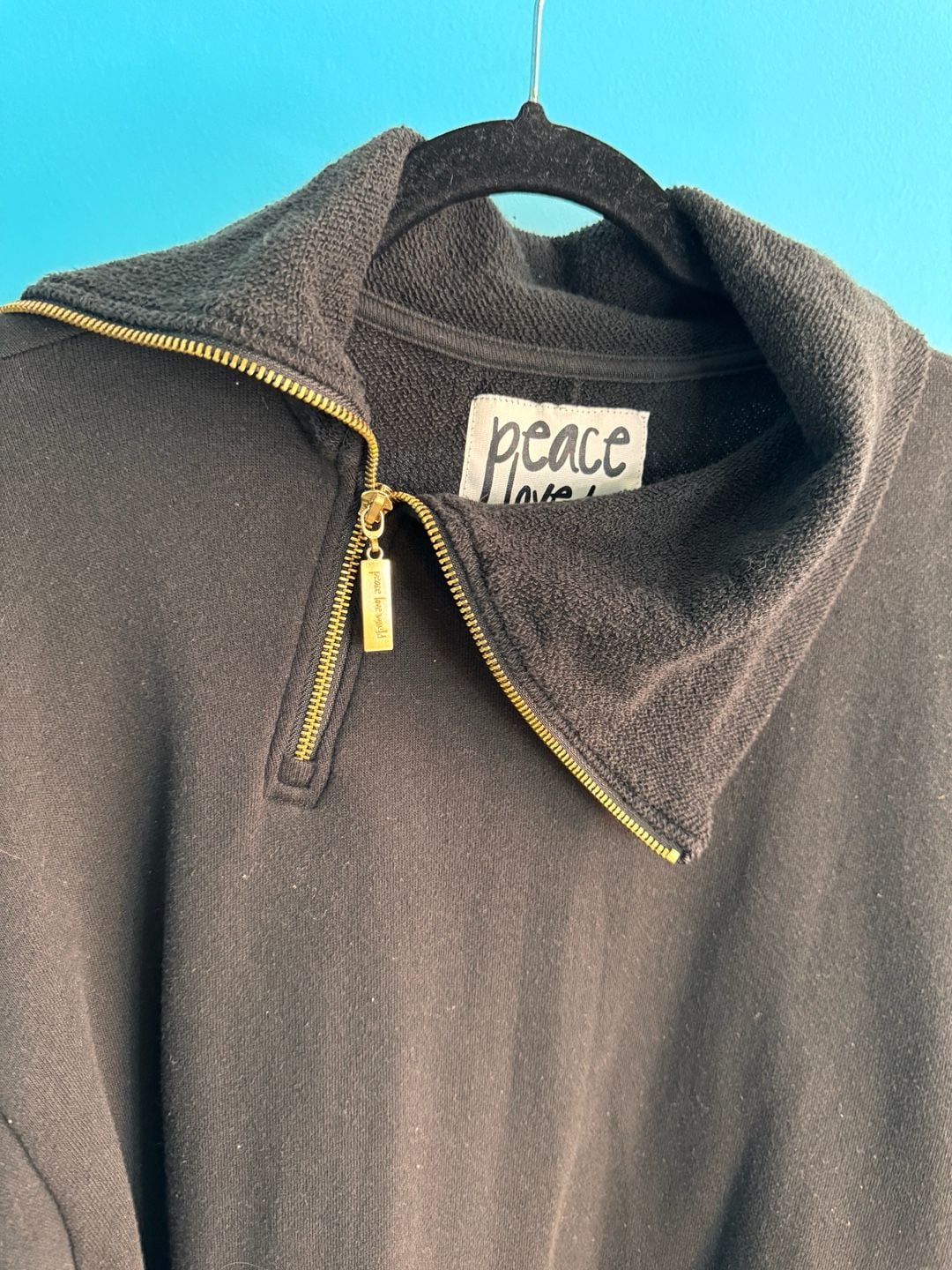 Peace Love World Quarter Zip Sweatshirt Size M Black 4