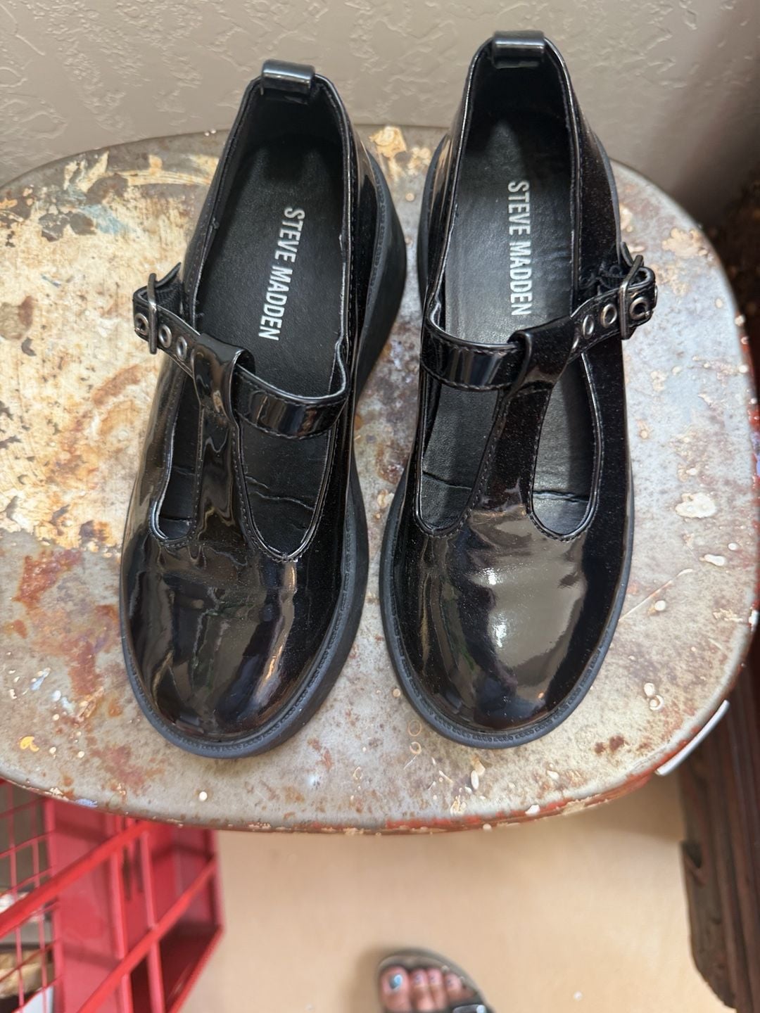 Steve Madden Gene T-Strap Platform Shoes Size 13 Black Patent 3
