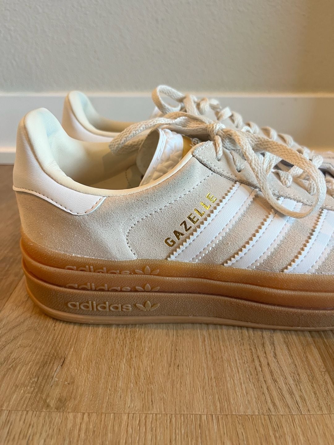 Adidas Gazelle, Bold Platform Fashion Sneakers Tan/White, Gummy Bottom, 6 3
