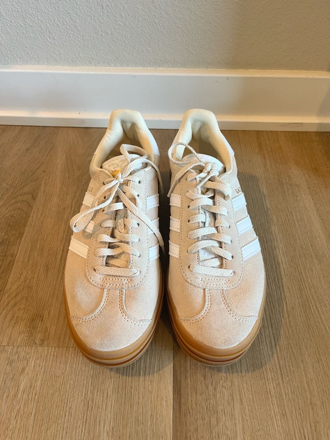 Adidas Gazelle, Bold Platform Fashion Sneakers Tan/White, Gummy Bottom, 6 4