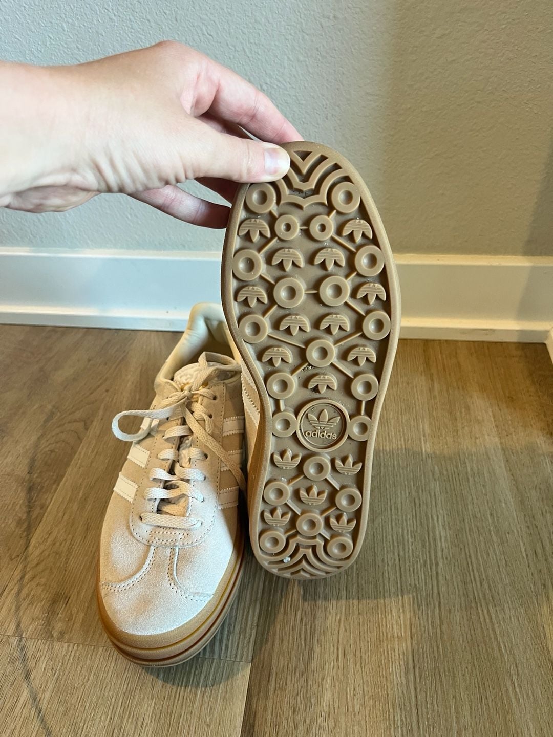 Adidas Gazelle, Bold Platform Fashion Sneakers Tan/White, Gummy Bottom, 6 5