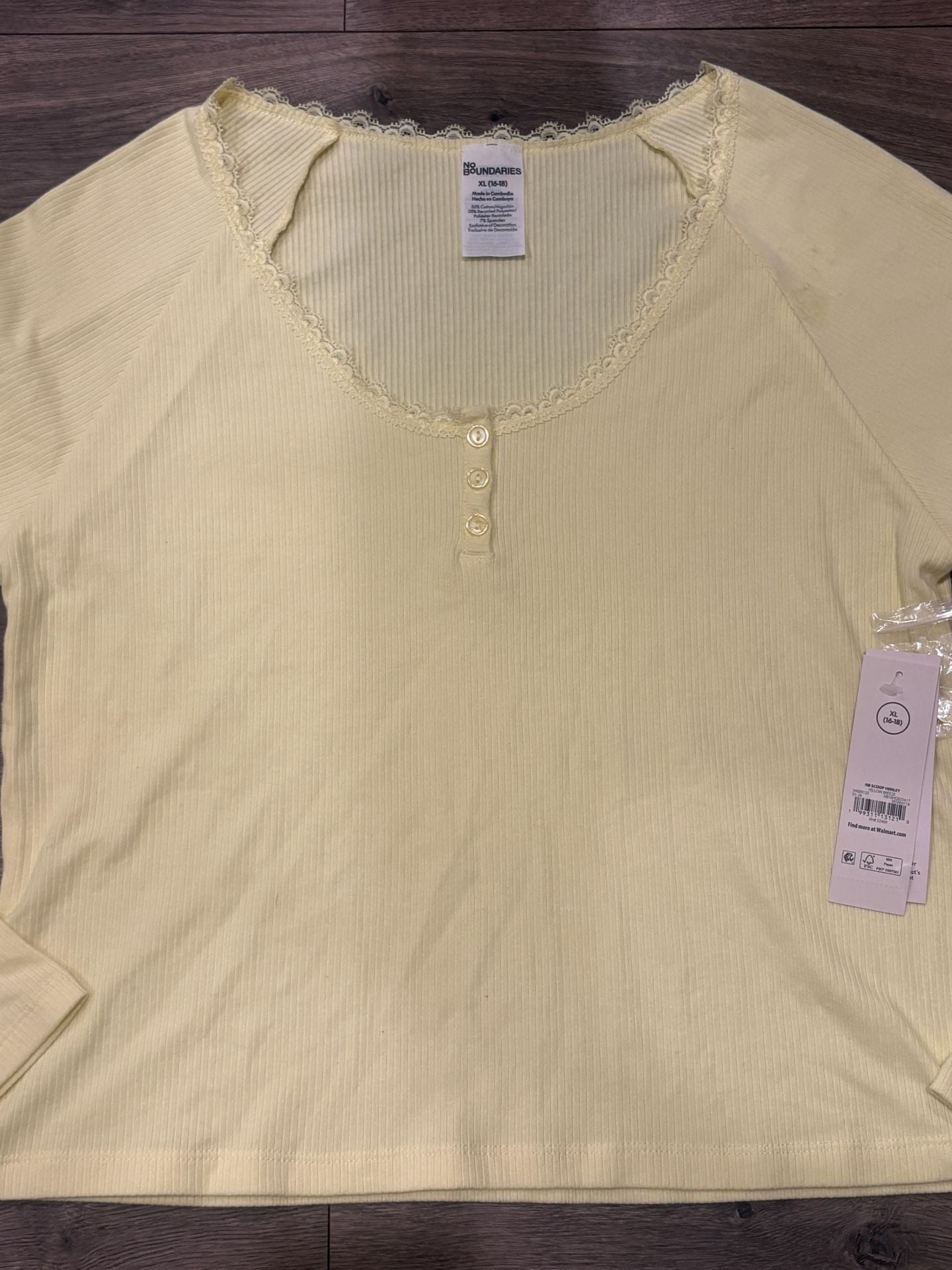 Scoop Henley Size XL Yellow Long Sleeve Ribbed Top 4