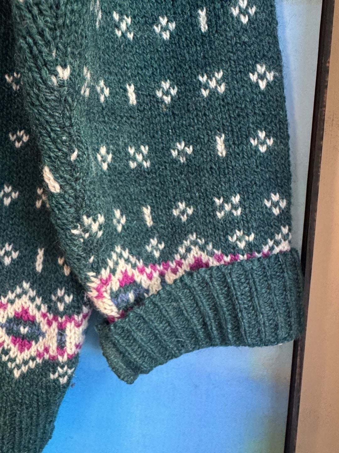 Vintage LL Bean Nordic Fair Isle Cardigan Size Large Green Wool 7
