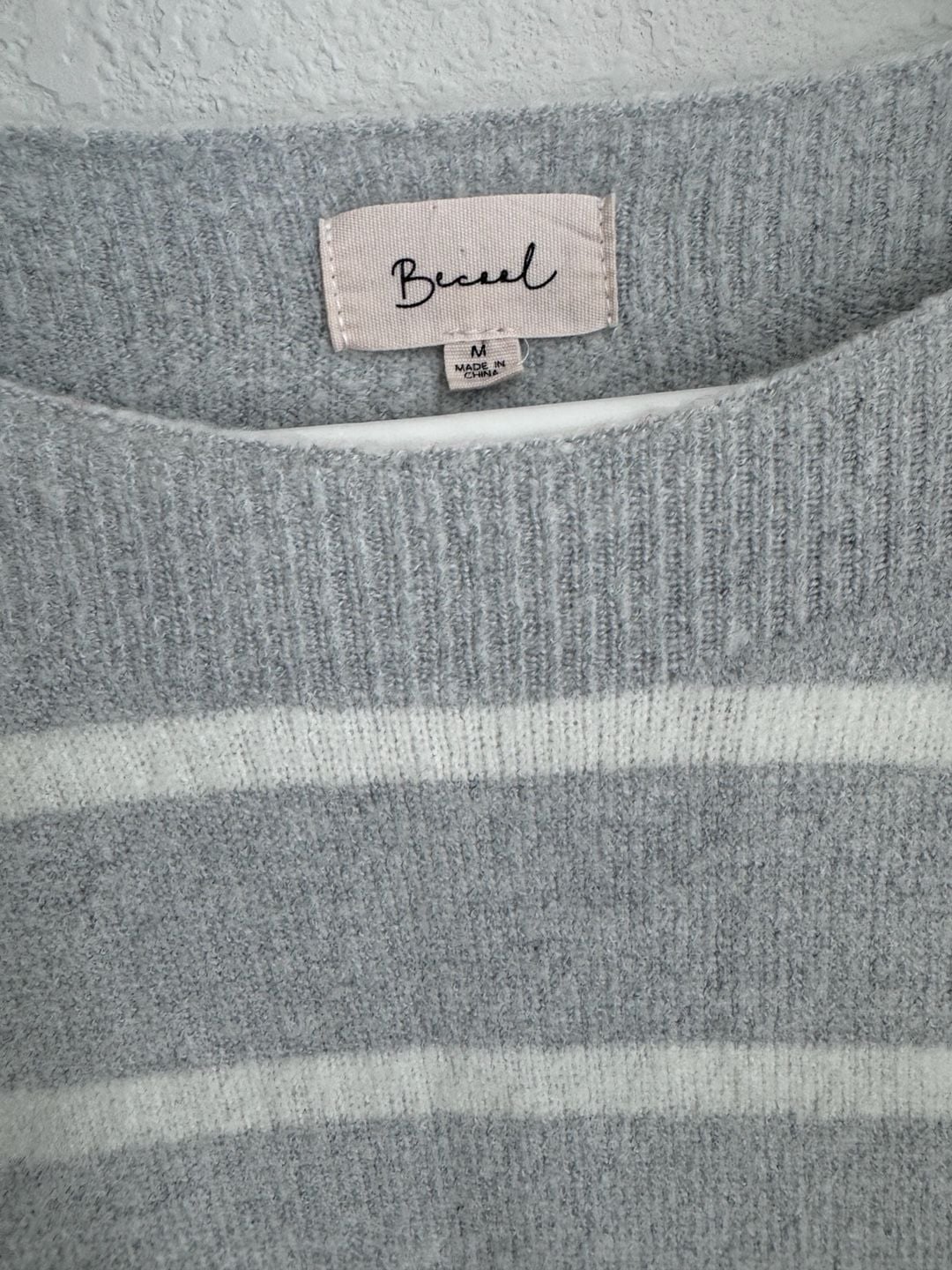 Becool Striped Sweater Size M Gray White Boat Neck Pullover 3