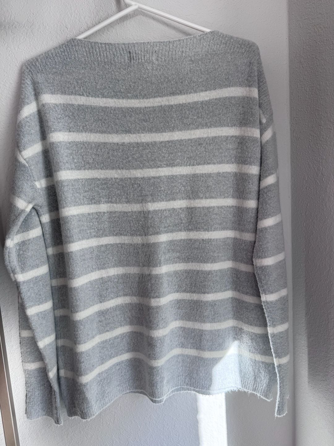 Becool Striped Sweater Size M Gray White Boat Neck Pullover 4