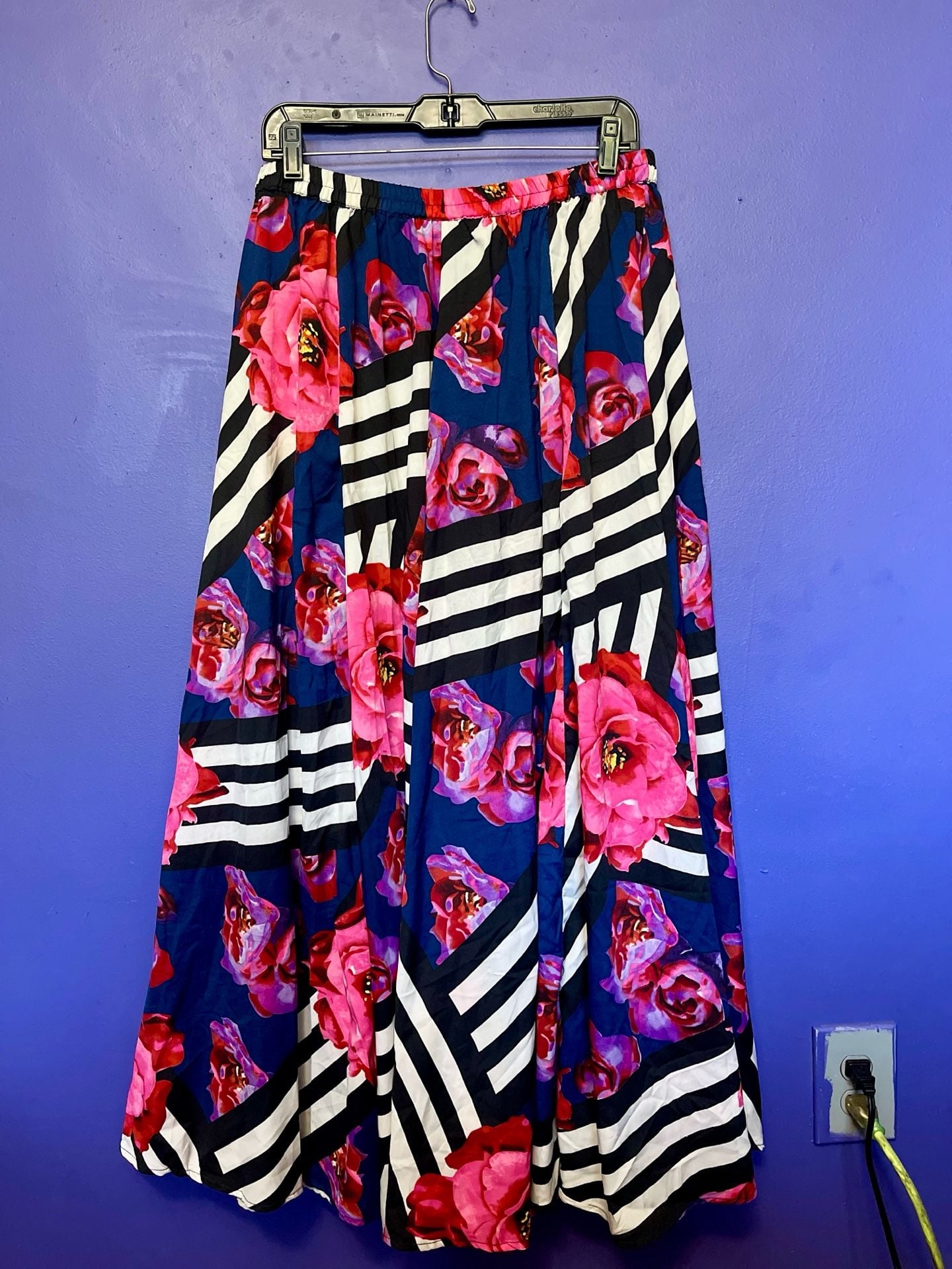 Mix Nouveau Maxi Skirt Size L Striped Rose Floral Long Skirt 4