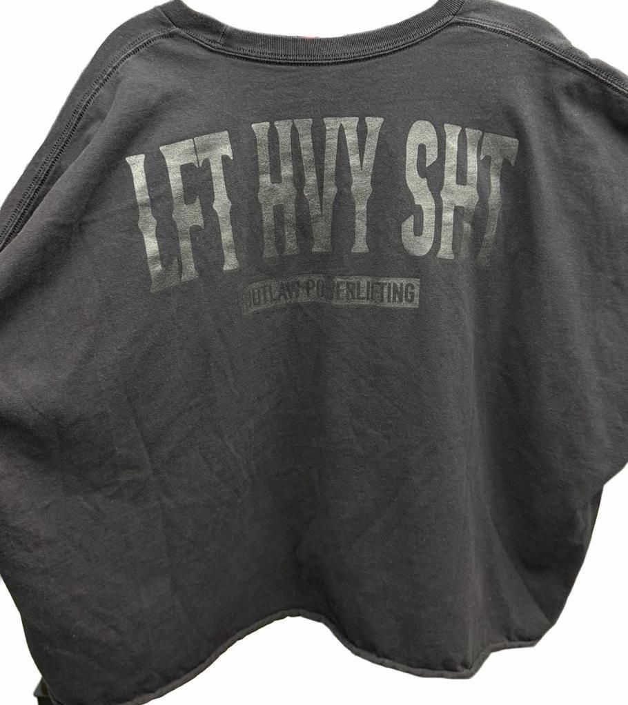 Short Cropped gym Iron Outlaws T-Shirt Size 2XL Black Distressed Lift Heavy 5
