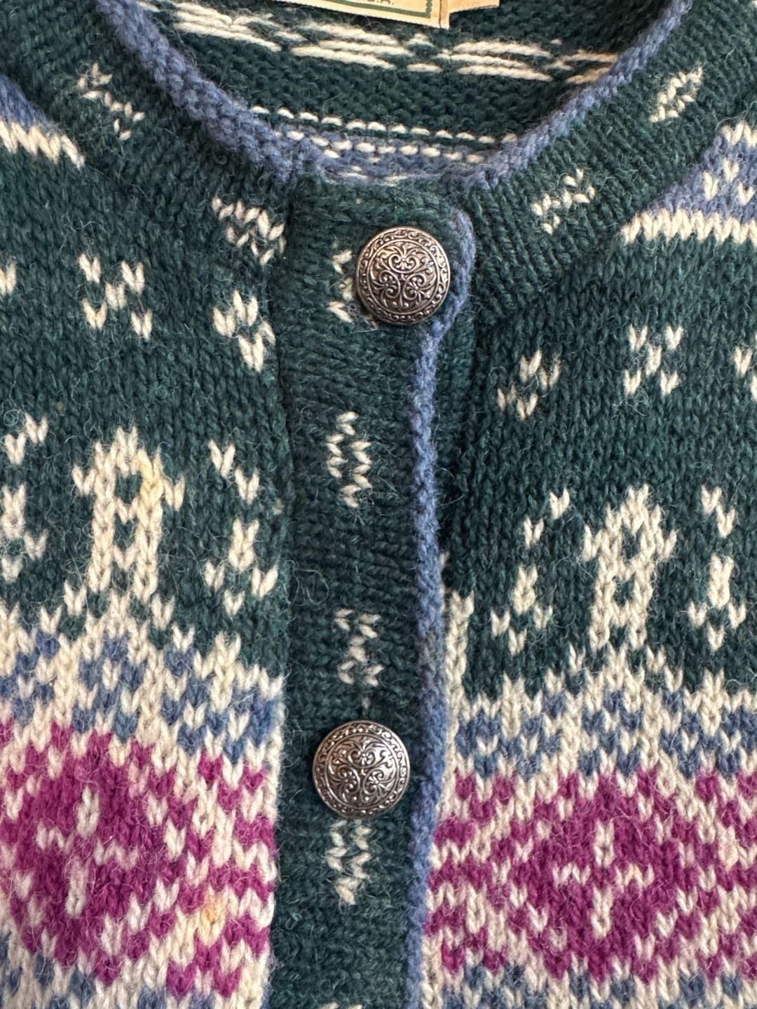 Vintage LL Bean Nordic Fair Isle Cardigan Size Large Green Wool 5