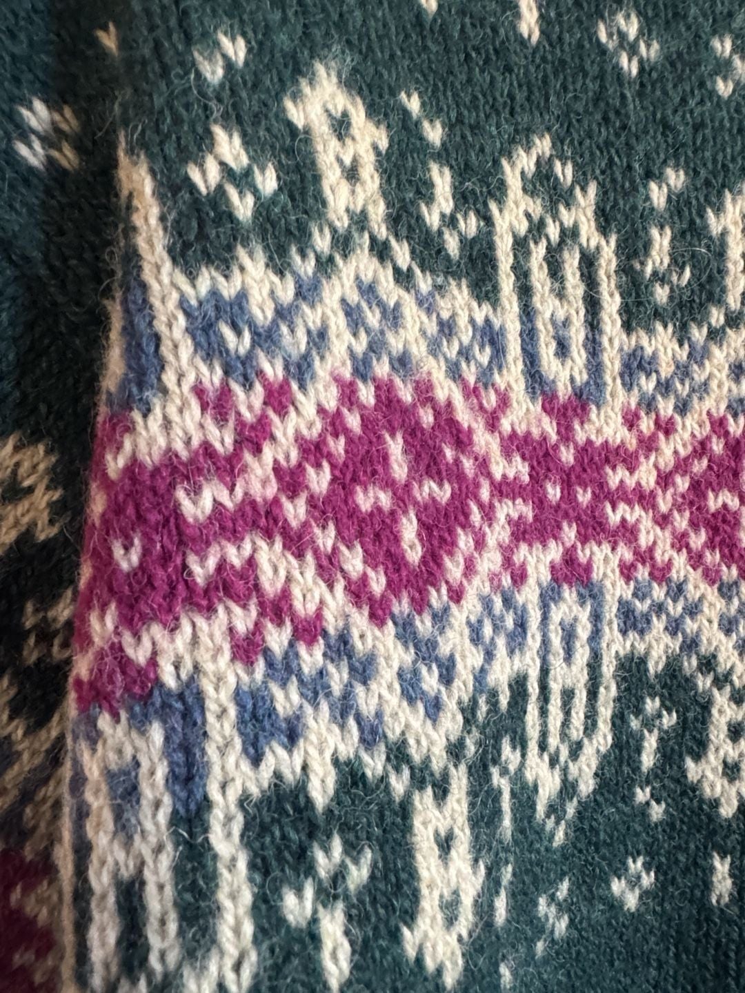 Vintage LL Bean Nordic Fair Isle Cardigan Size Large Green Wool 10
