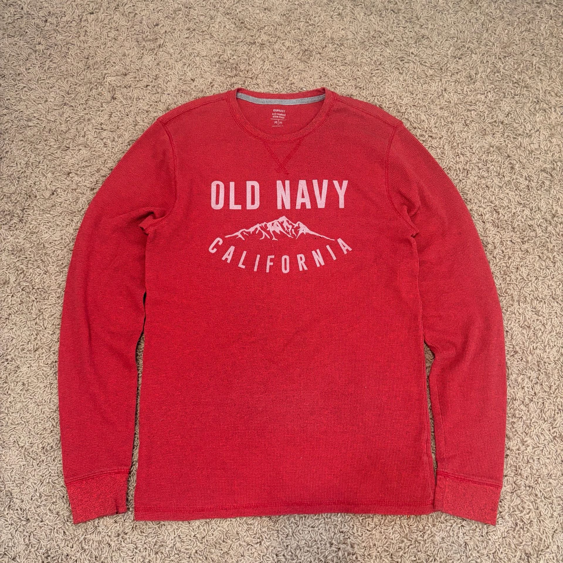 Old Navy California Thermal Shirt Size M Red Graphic Waffle Knit Long Sleeve 2