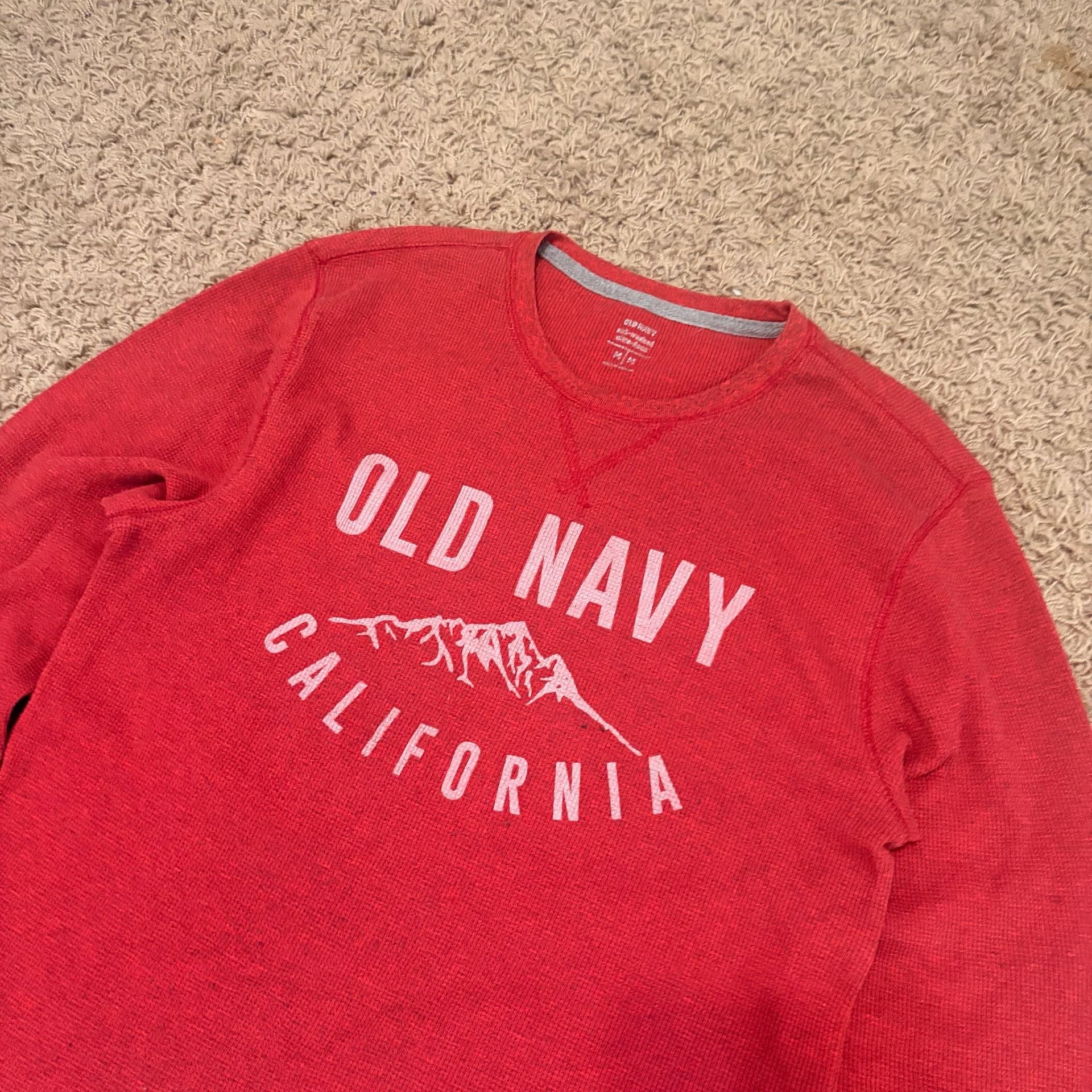 Old Navy California Thermal Shirt Size M Red Graphic Waffle Knit Long Sleeve 3