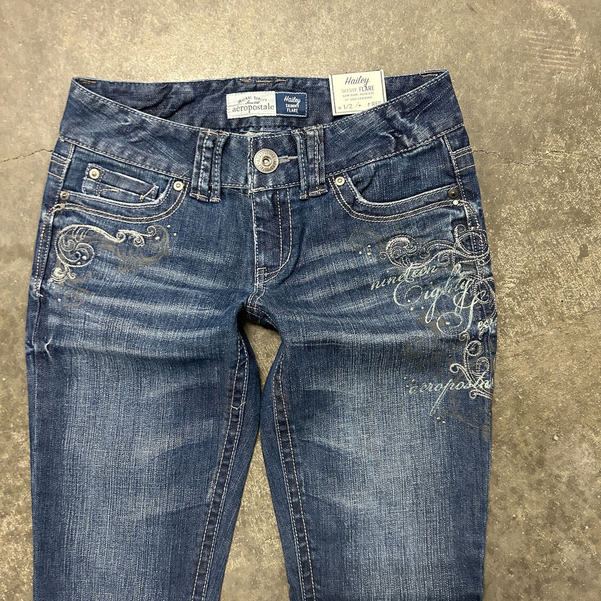 Aeropostale Hailey Flare Jeans Blue Embroidered Y2K Denim 4