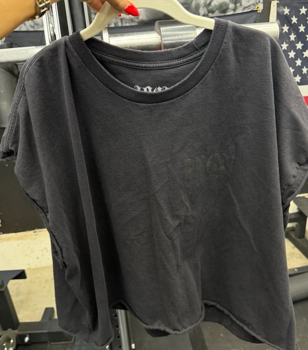 Short Cropped gym Iron Outlaws T-Shirt Size 2XL Black Distressed Lift Heavy 4