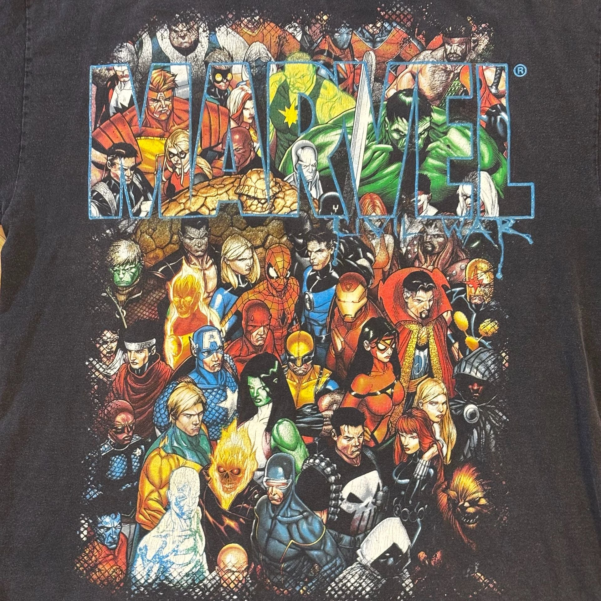 Vintage Y2K Mad Engine Marvel Civil War T-Shirt Size XL Black Graphic Tee 2
