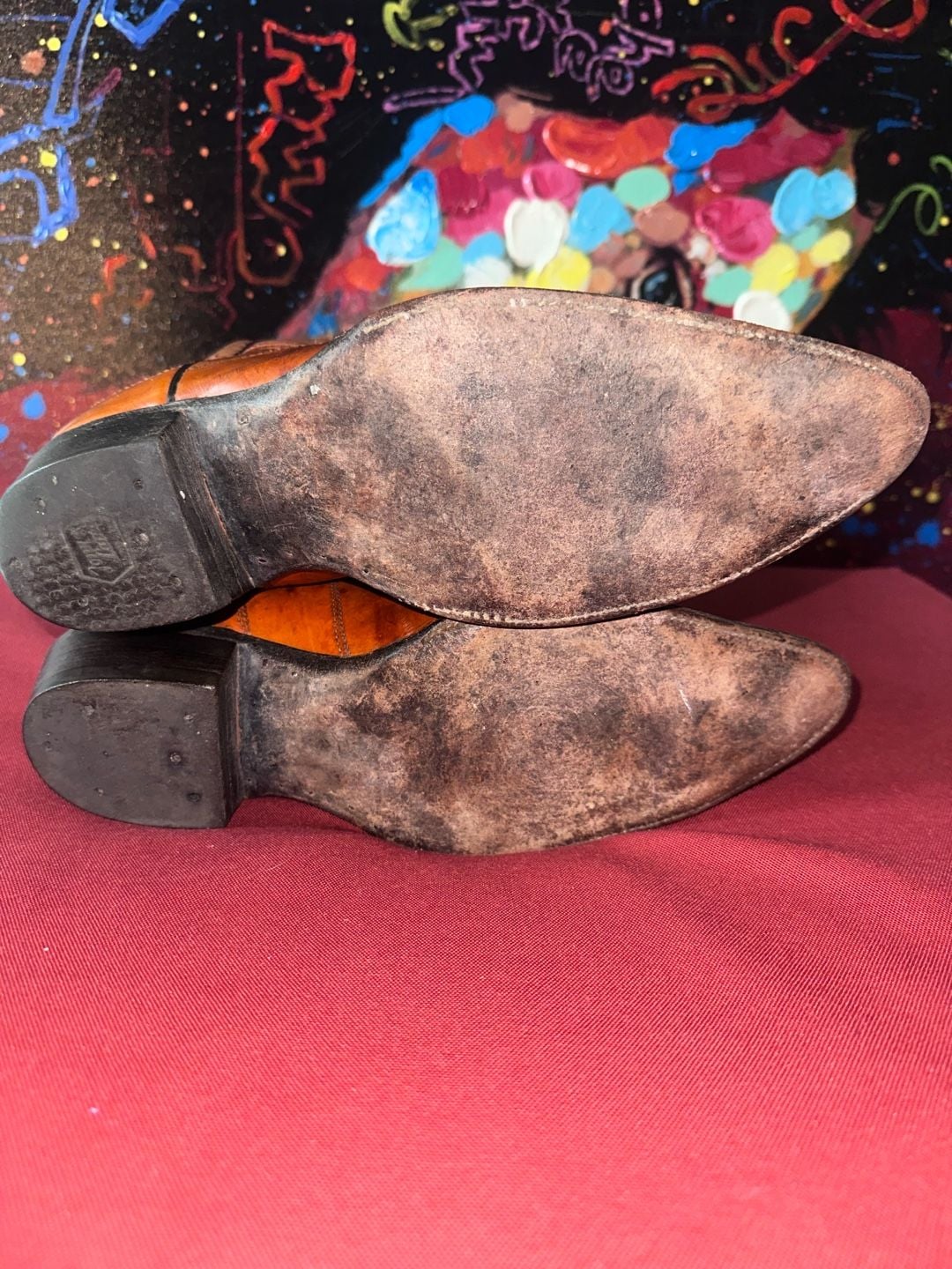 No.100 Vintage Exotic Eelskin Leather Western Cowboy Boots Brown 10