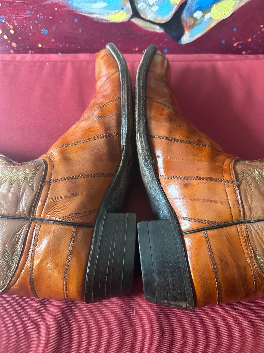 No.100 Vintage Exotic Eelskin Leather Western Cowboy Boots Brown 13